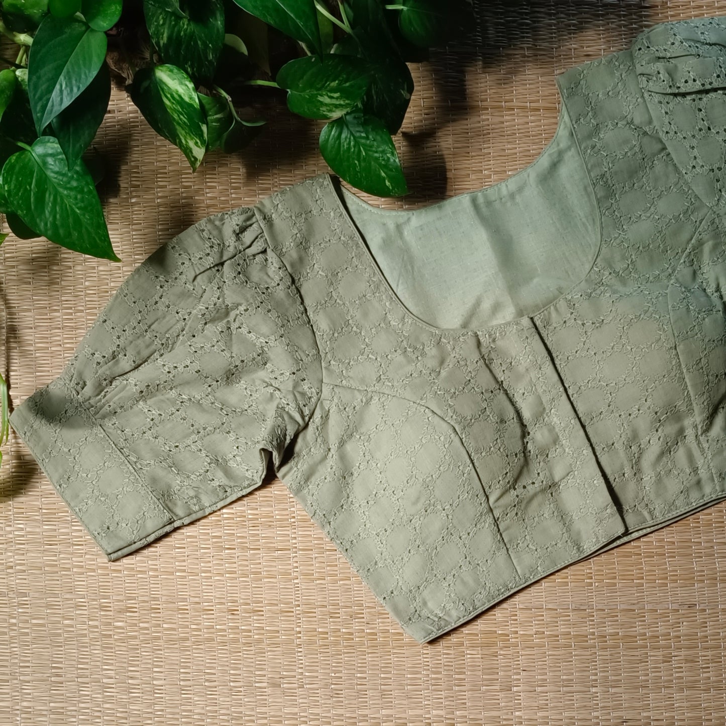 Fern Green Hakoba Cotton Blouse