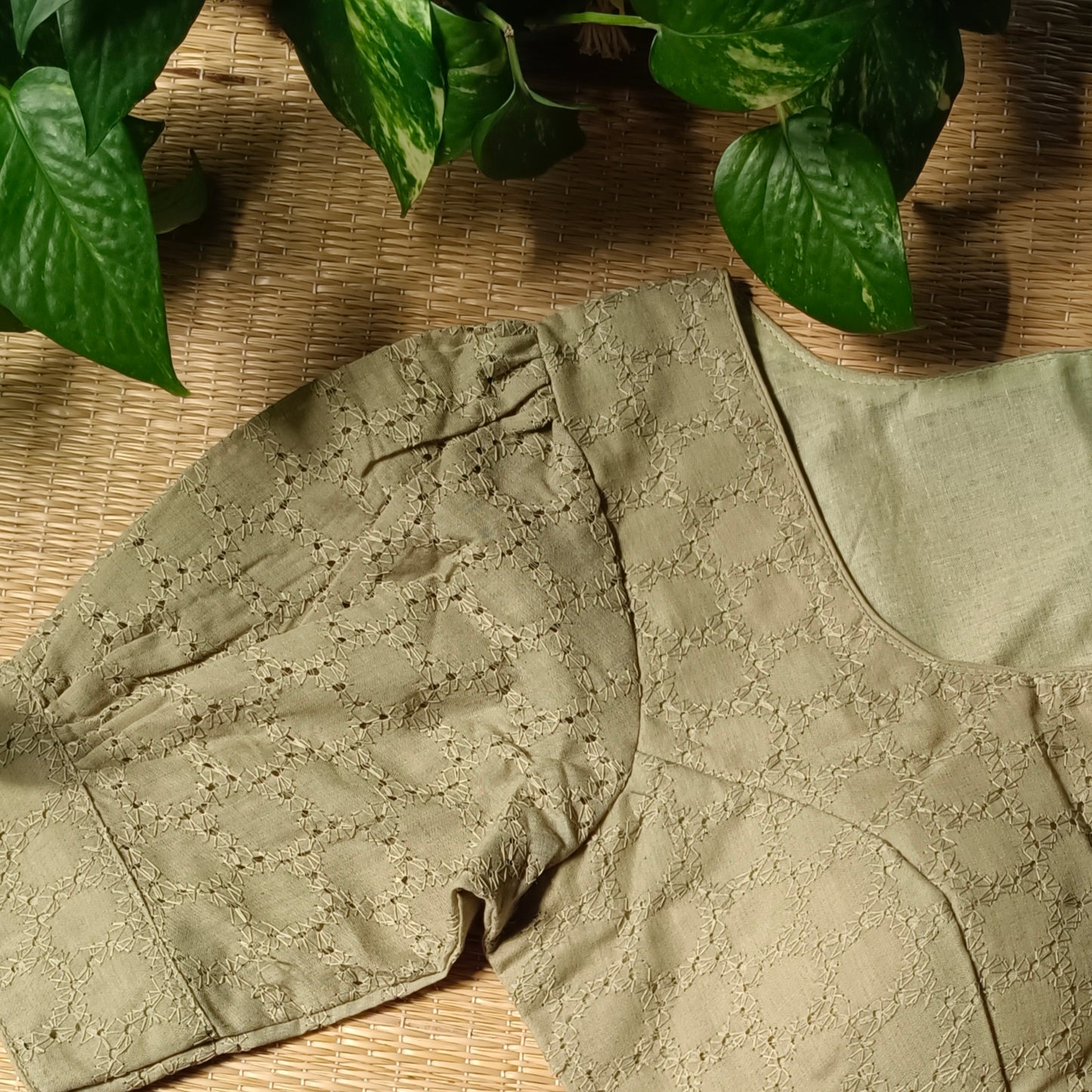 Fern Green Hakoba Cotton Blouse