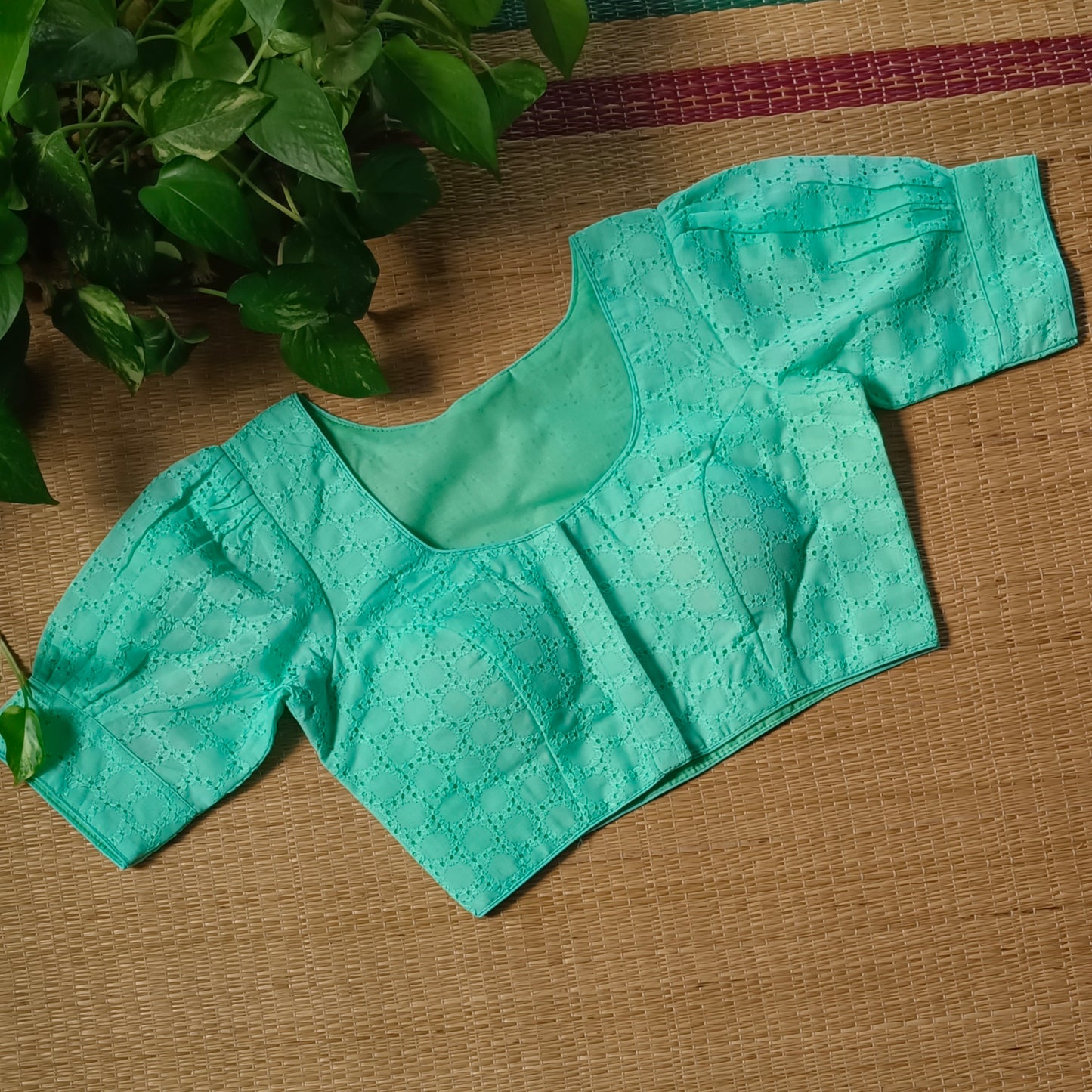 Aqua Green Hakoba Cotton Blouse