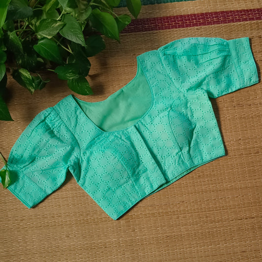 Aqua Green Hakoba Cotton Blouse