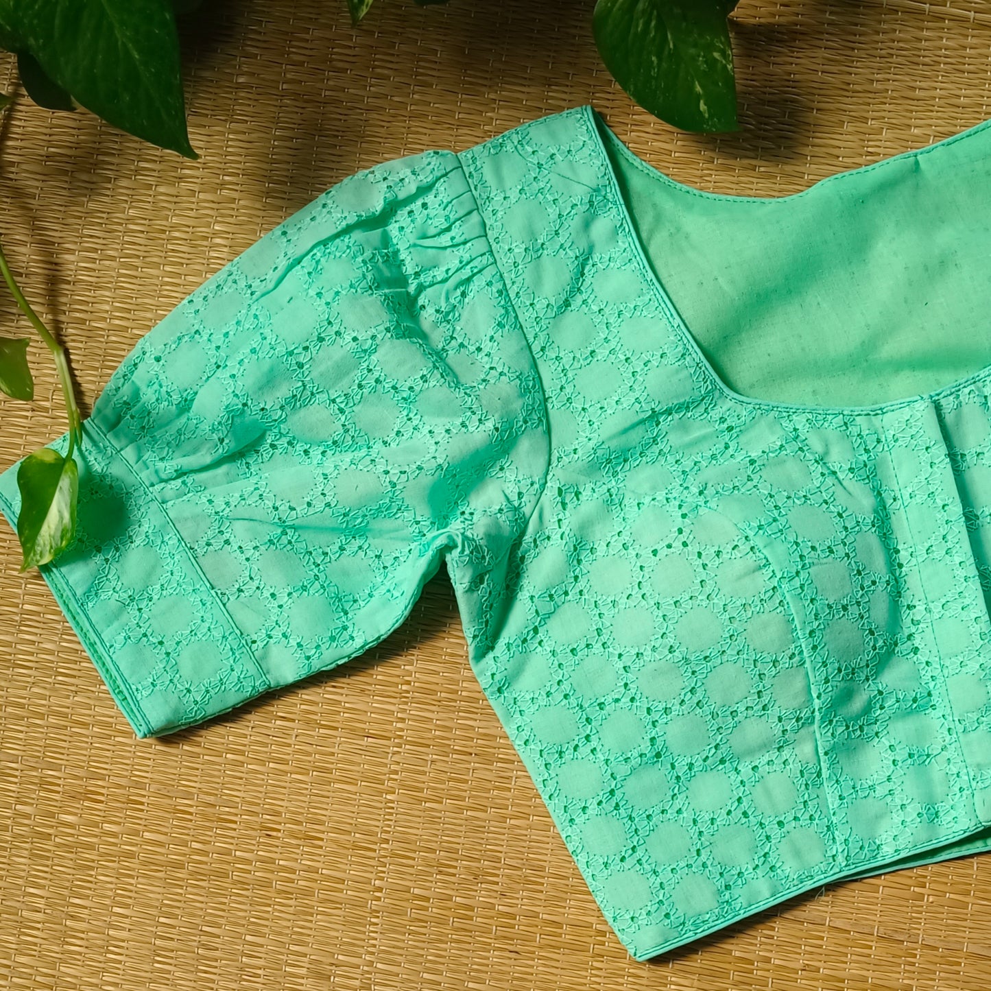 Aqua Green Hakoba Cotton Blouse