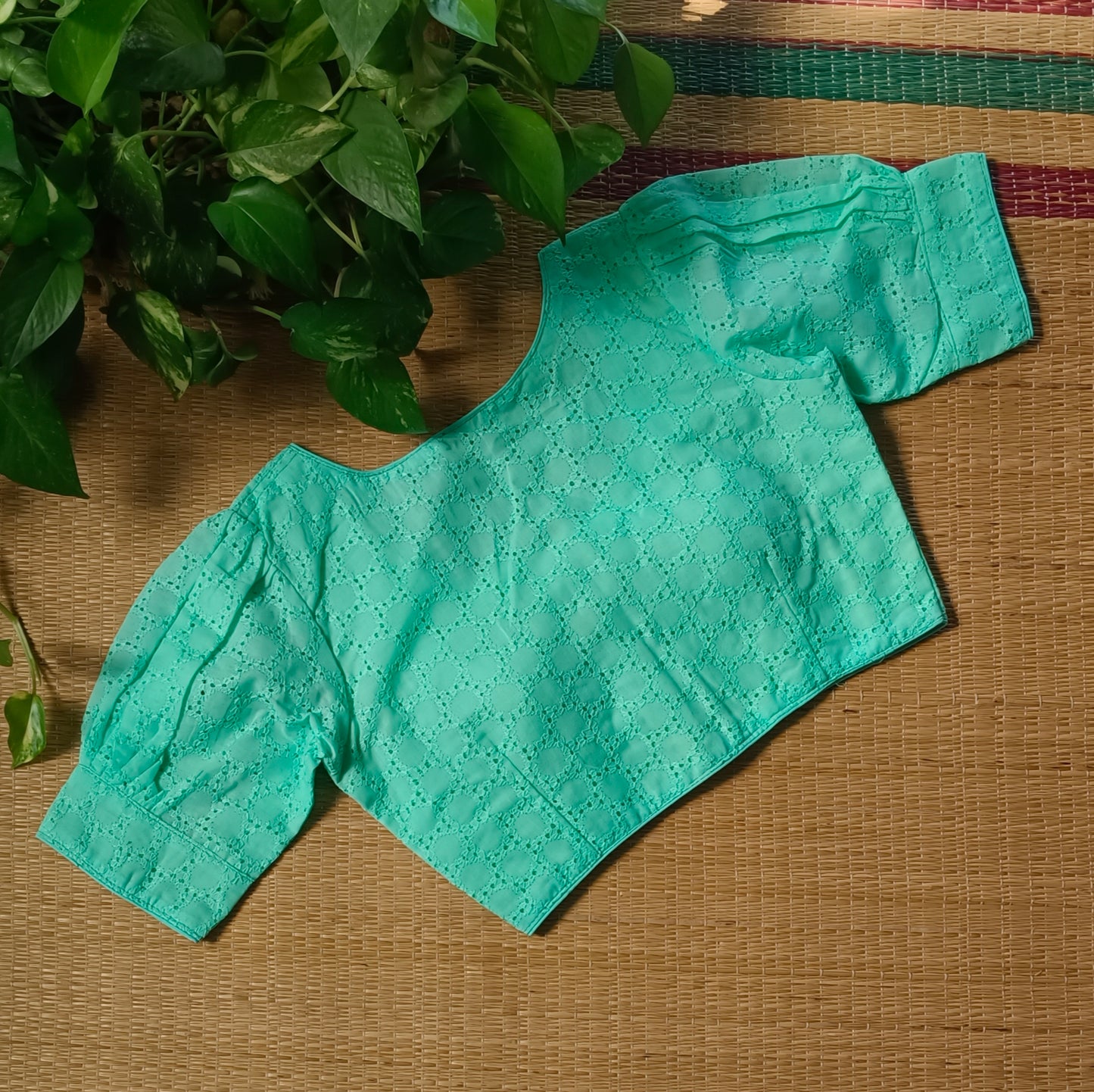 Aqua Green Hakoba Cotton Blouse