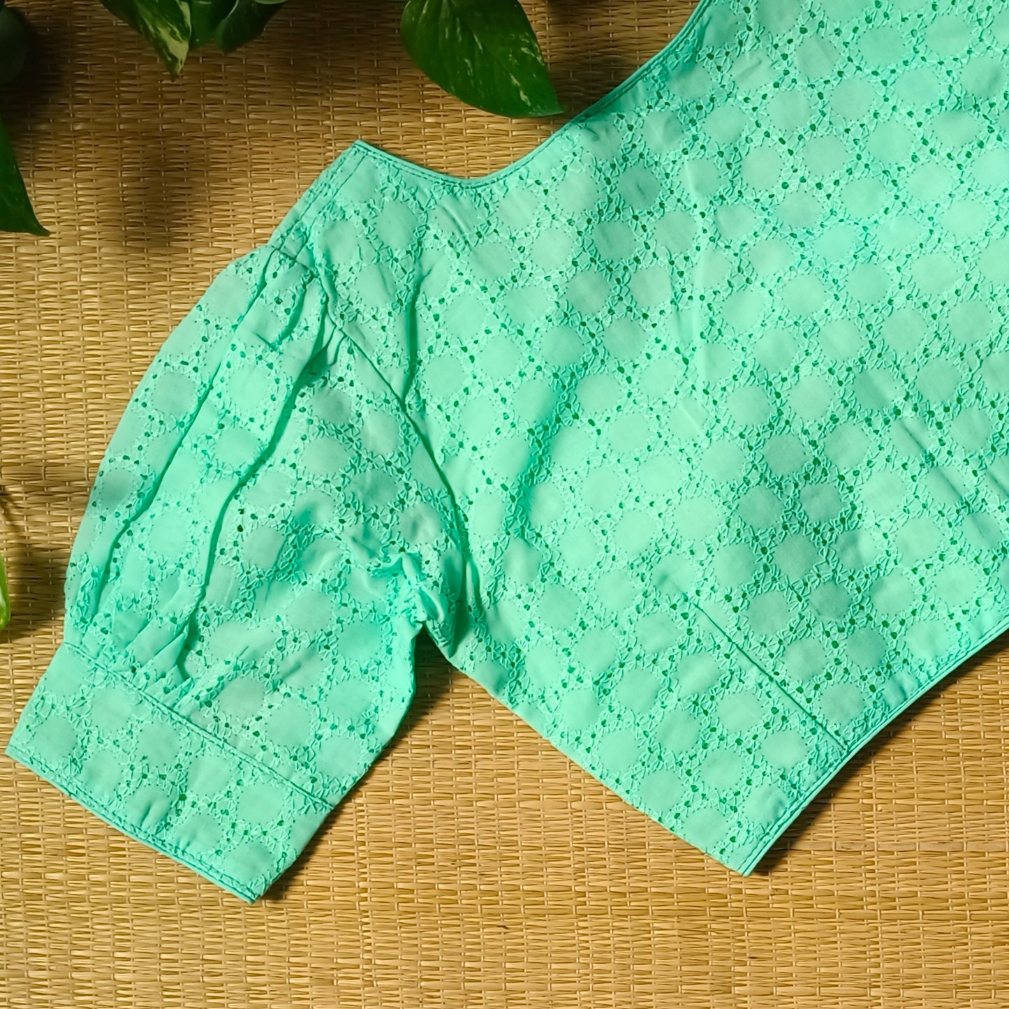 Aqua Green Hakoba Cotton Blouse