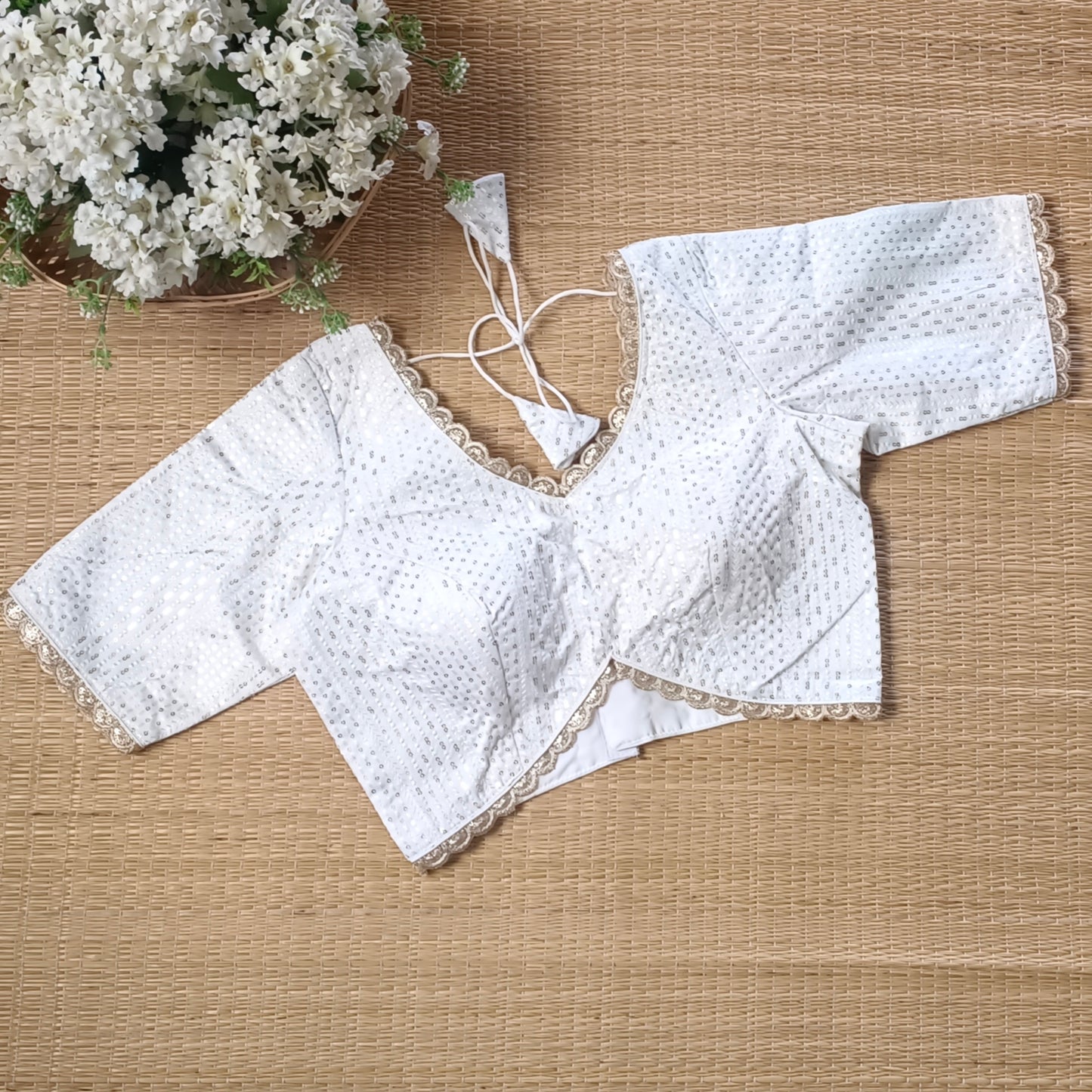 White Semi Silk Sequence Blouse(assorted)