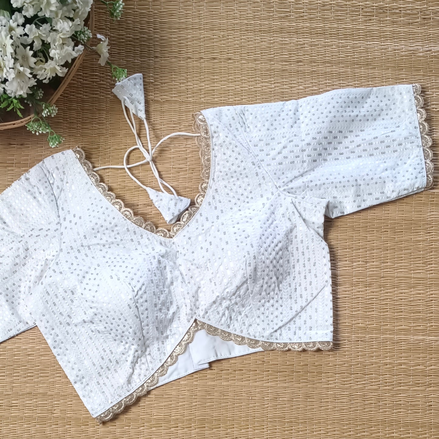 White Semi Silk Sequence Blouse(assorted)