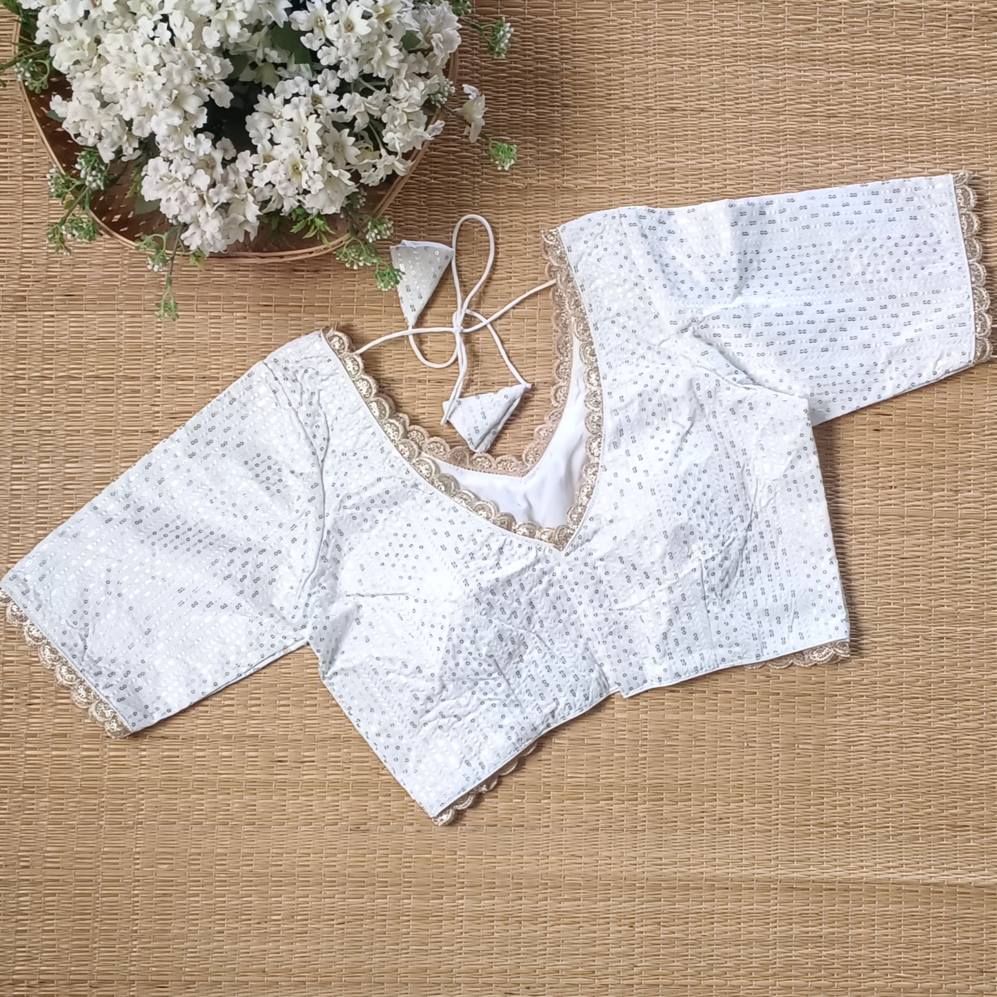 White Semi Silk Sequence Blouse(assorted)