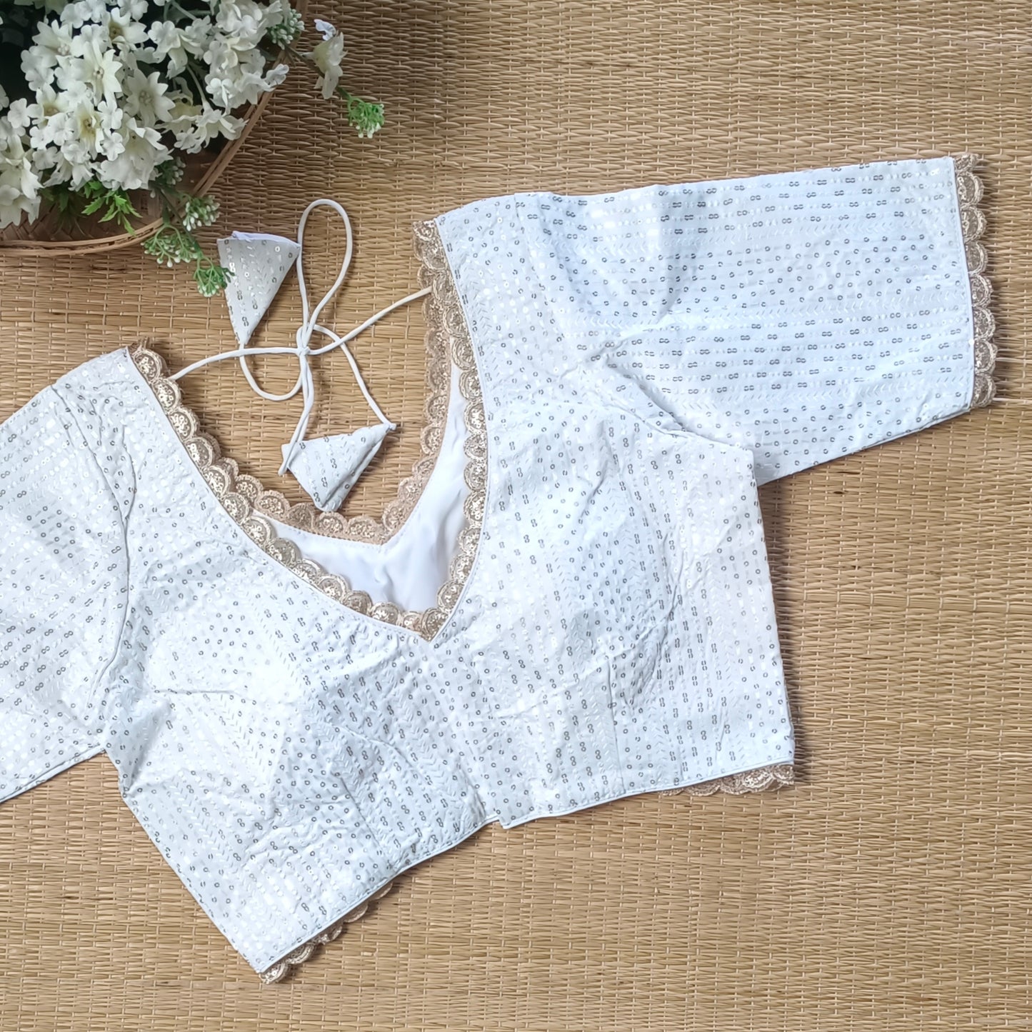 White Semi Silk Sequence Blouse(assorted)