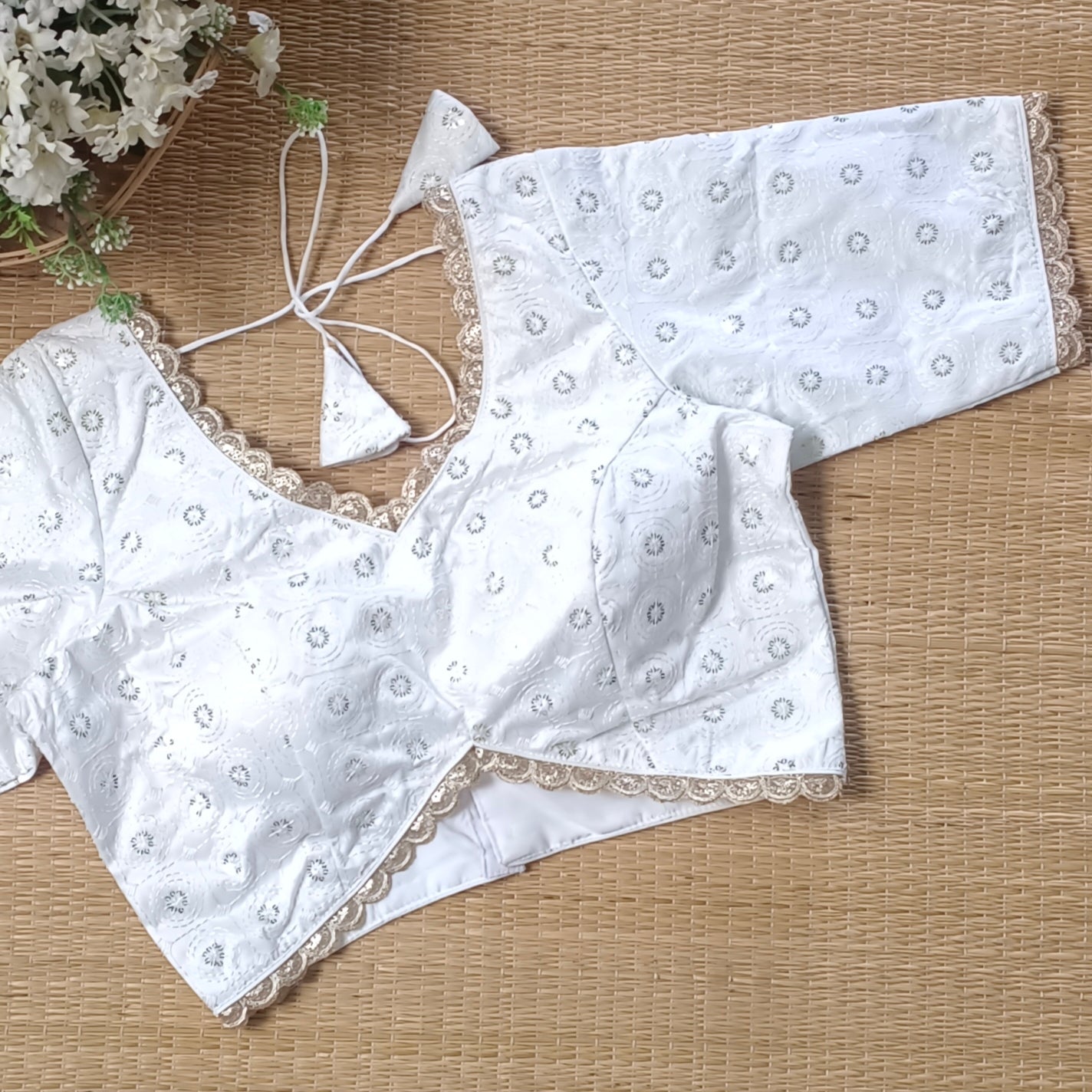 White Semi Silk Sequence Blouse(assorted)