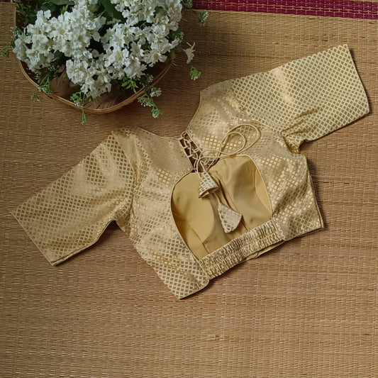 Pastel Yellow Back Elastic Brocade Blouse (Copy)