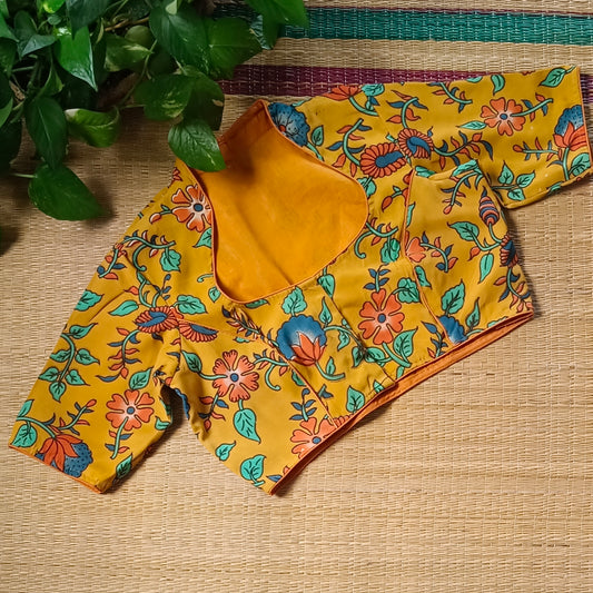 Mustard Kalamkari Cotton Blouse