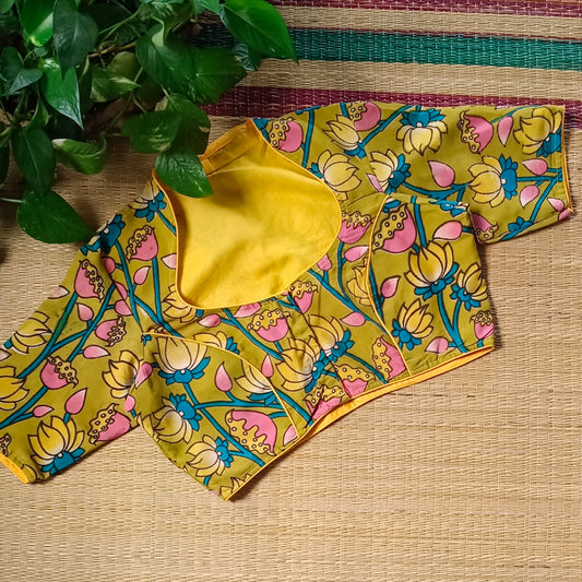 Lemon Green Kalamkari Cotton Blouse