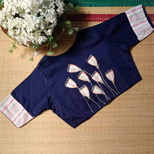 Navy blue applique work blouse