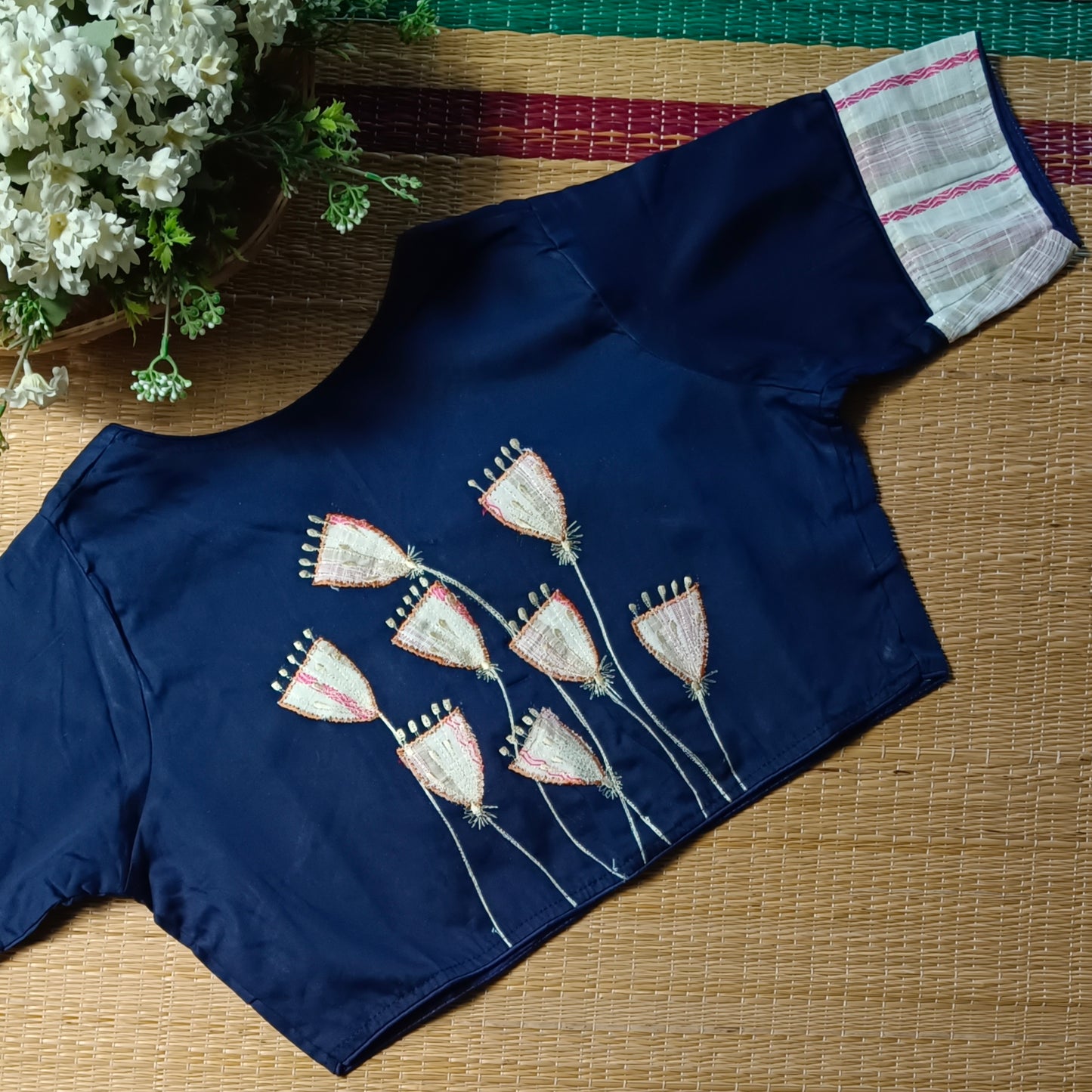 Navy blue applique work blouse