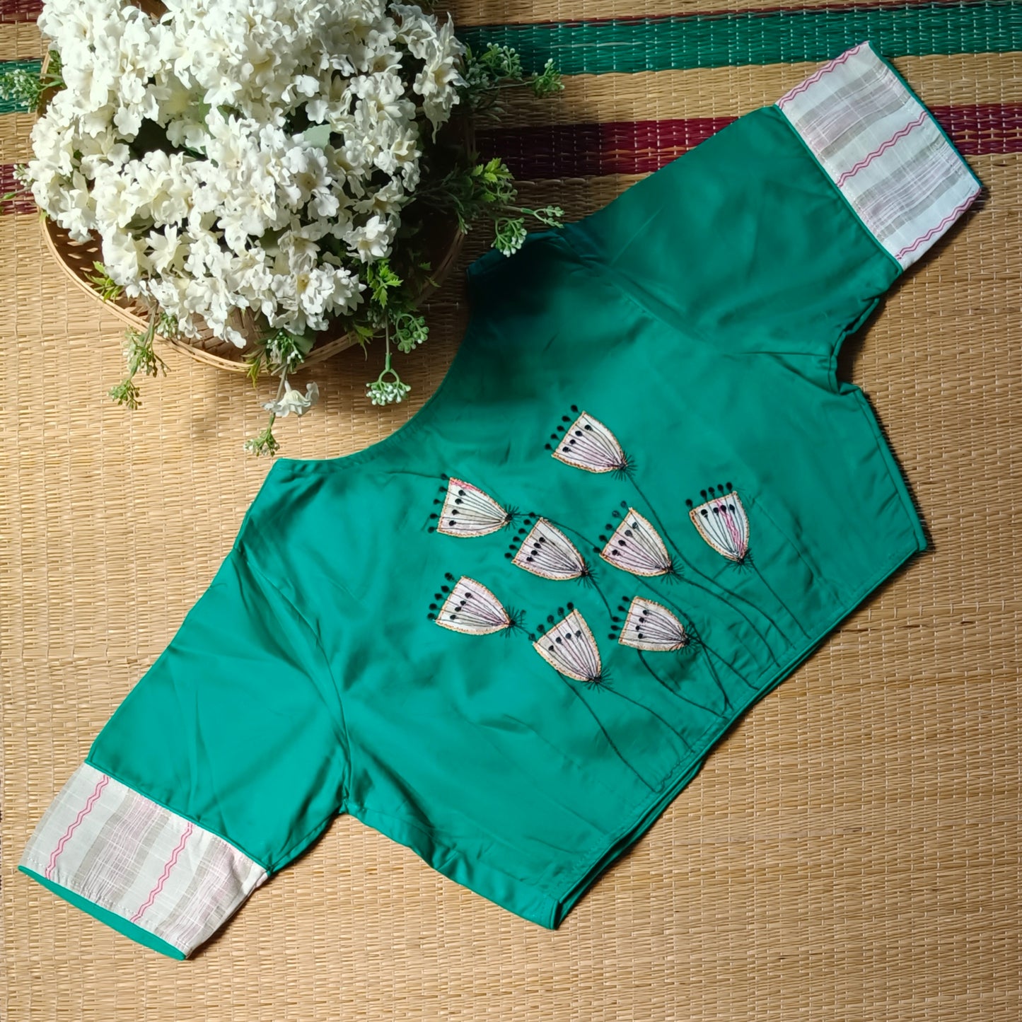 Rama green applique work blouse