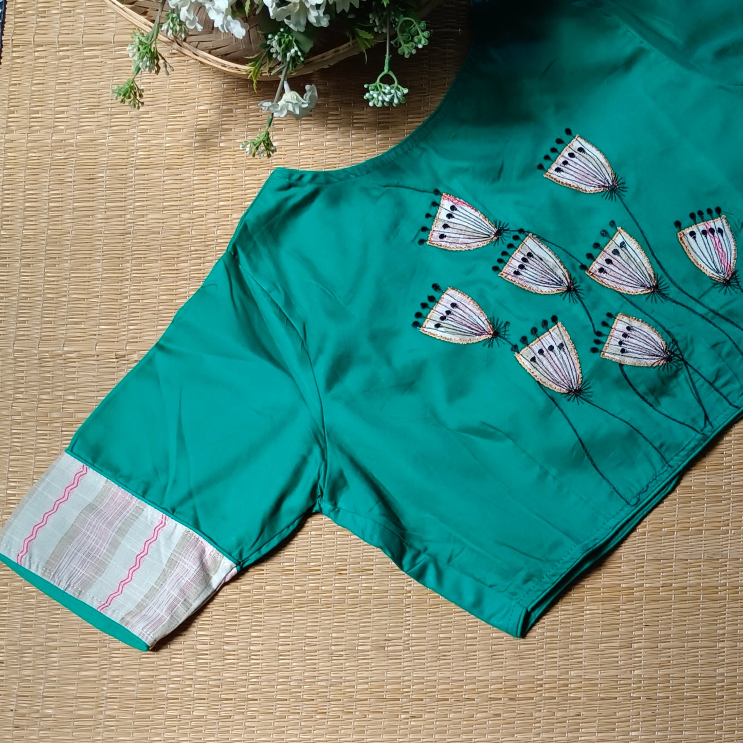 Rama green applique work blouse