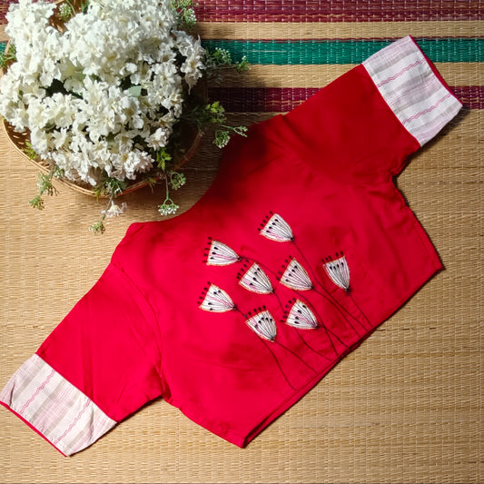 Cherry red applique work blouse