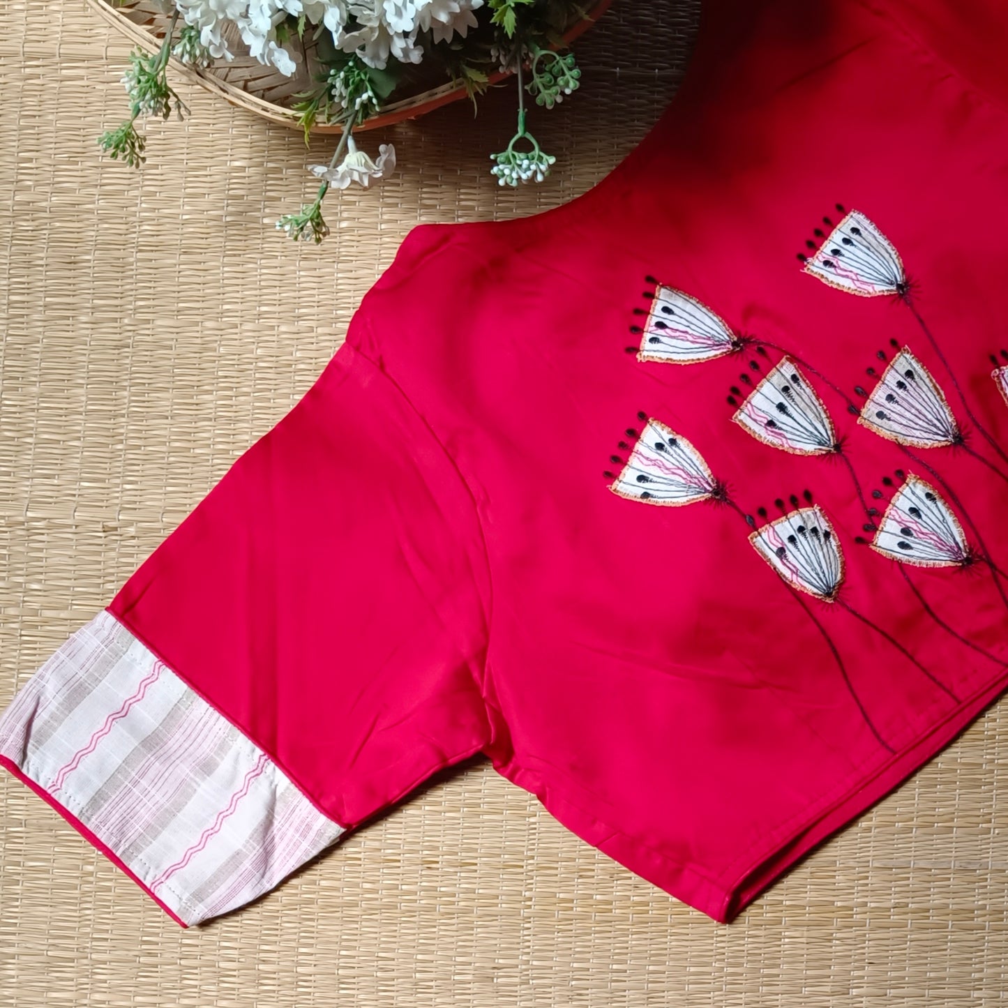 Cherry red applique work blouse