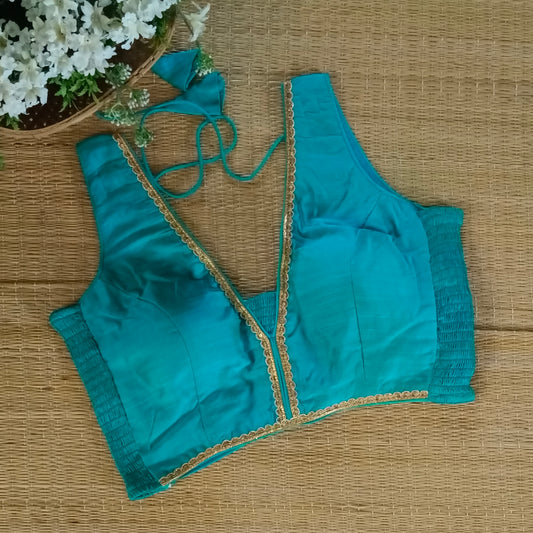 Blue Flexifit Sleeveless Blouse with Lace (attachable sleeves)