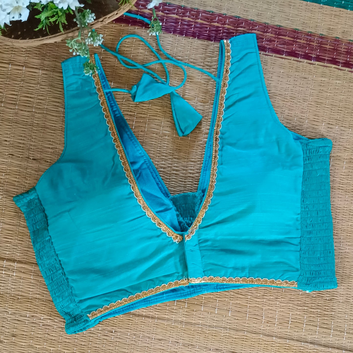 Blue Flexifit Sleeveless Blouse with Lace (attachable sleeves)