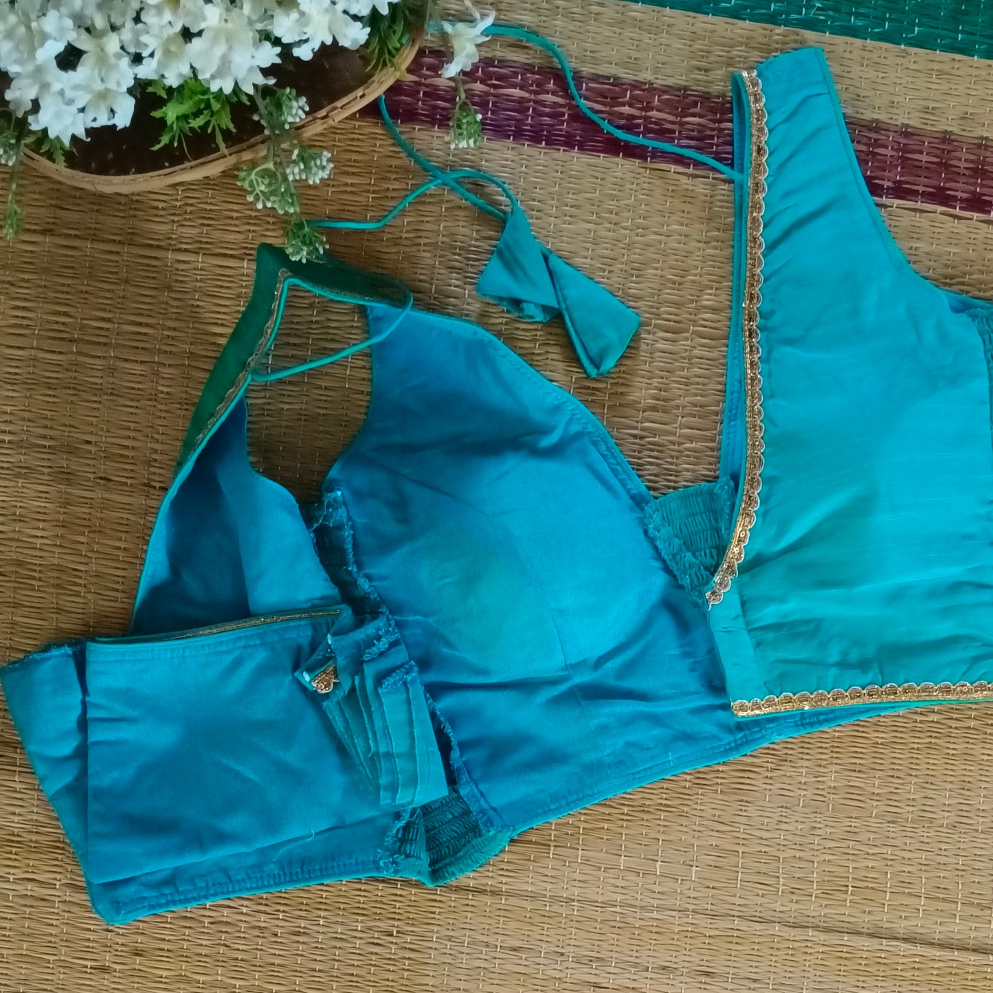 Blue Flexifit Sleeveless Blouse with Lace (attachable sleeves)