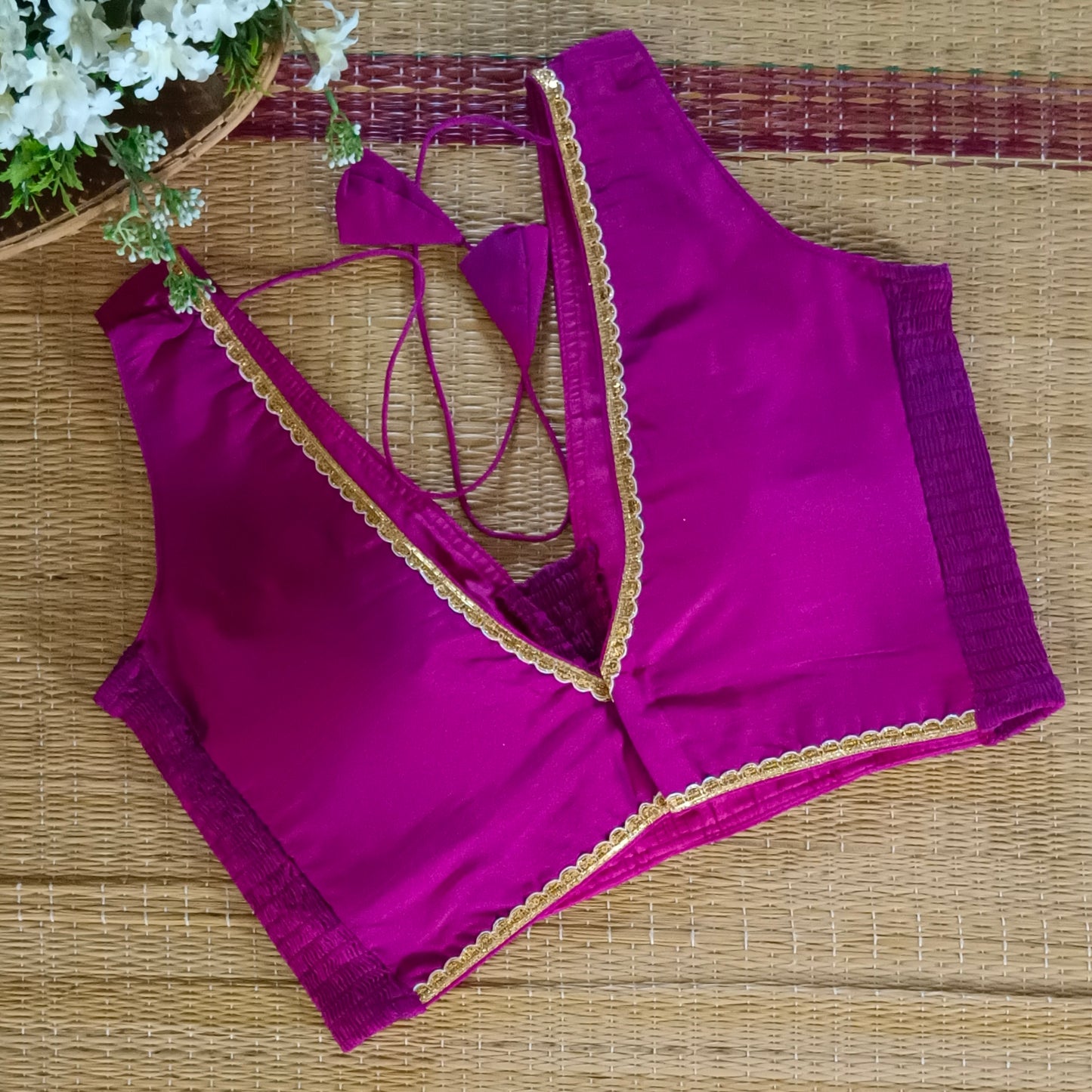 Magenta Flexifit Sleeveless Blouse with Lace (attachable sleeves)