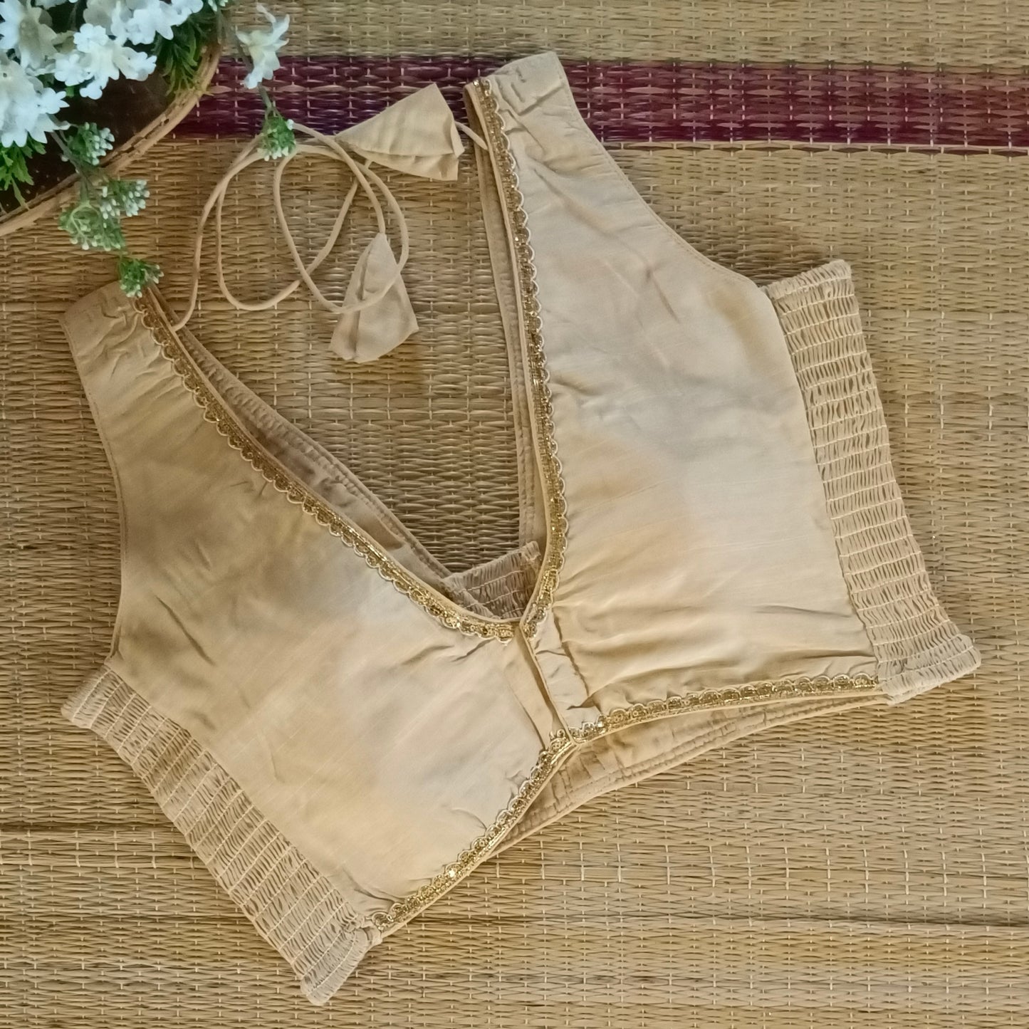 Golden Flexifit Sleeveless Blouse with Lace (attachable sleeves)