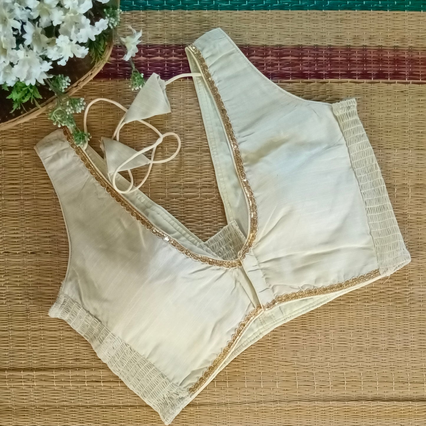 Cream Flexifit Sleeveless Blouse with Lace (attachable sleeves)