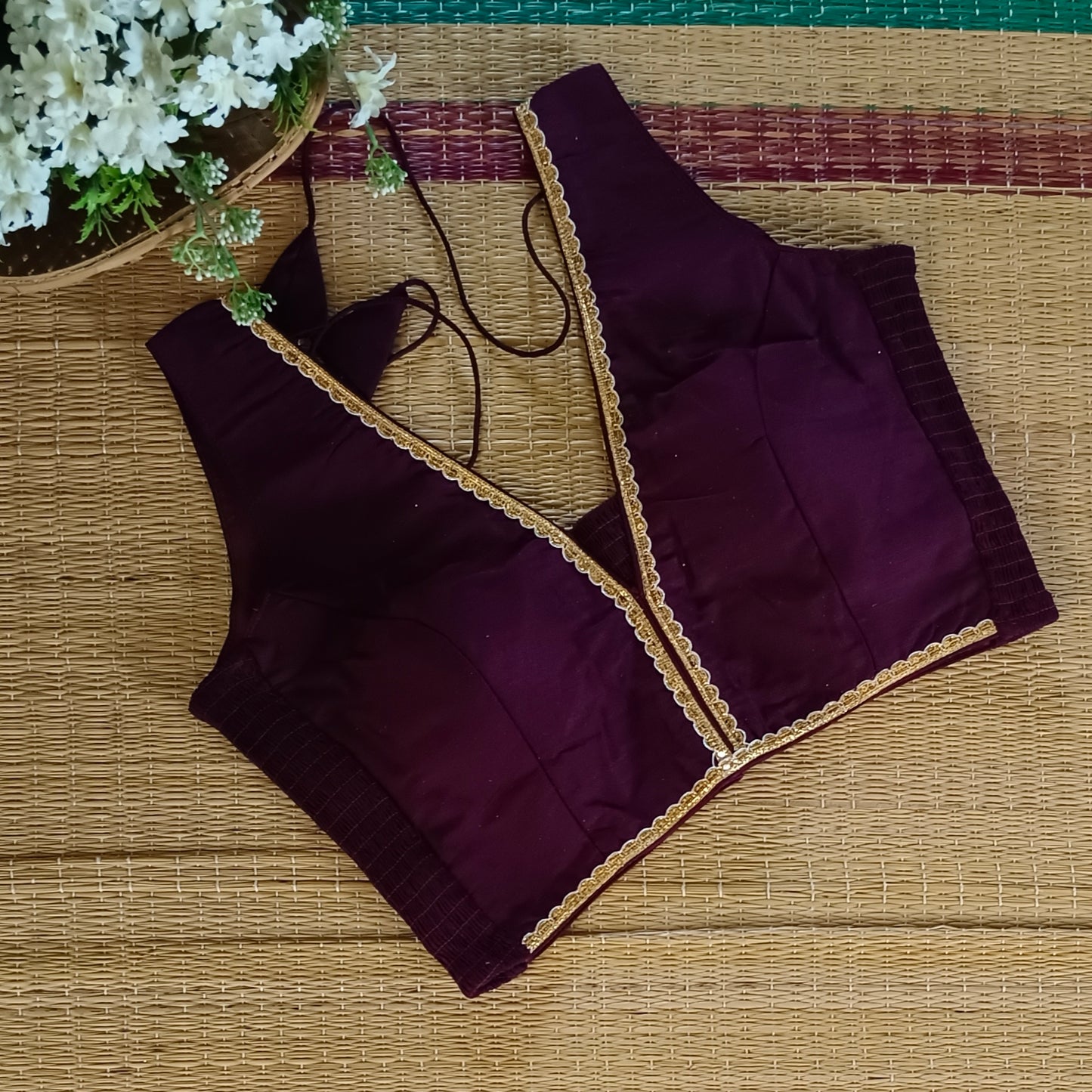 Wine Flexifit Sleeveless Blouse with Lace (attachable sleeves)