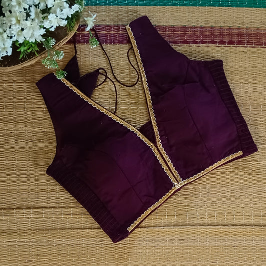 Wine Flexifit Sleeveless Blouse with Lace (attachable sleeves)