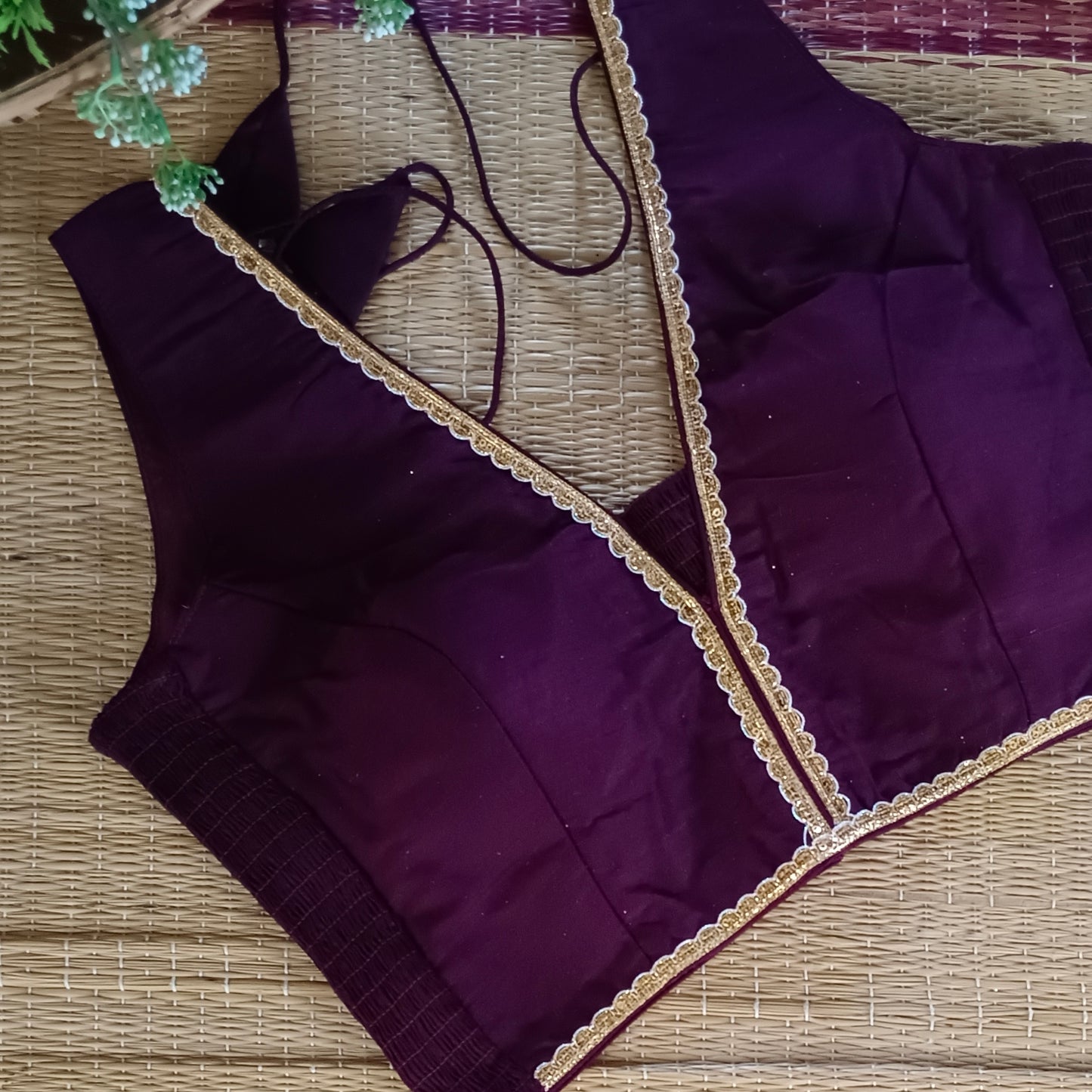 Wine Flexifit Sleeveless Blouse with Lace (attachable sleeves)