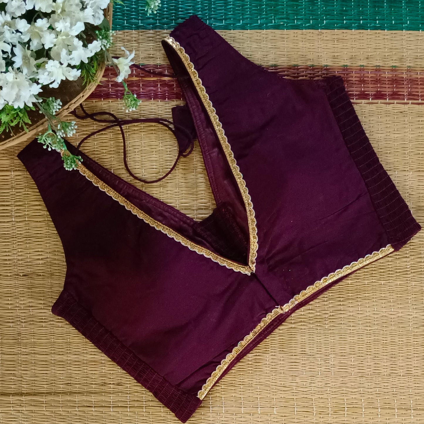Wine Flexifit Sleeveless Blouse with Lace (attachable sleeves)