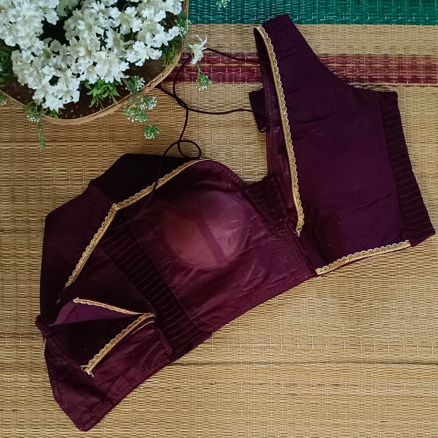 Wine Flexifit Sleeveless Blouse with Lace (attachable sleeves)