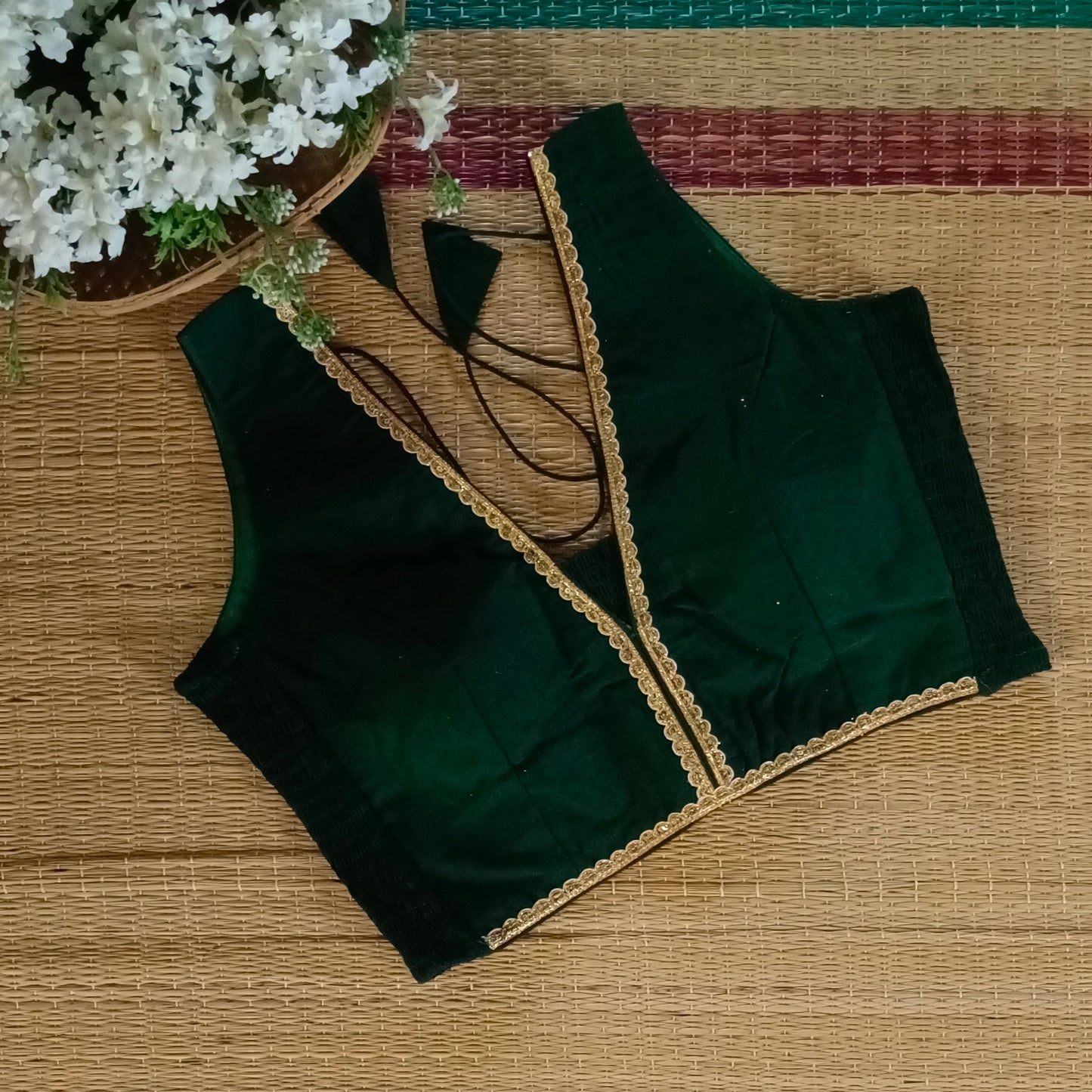 Bottle Green Flexifit Sleeveless Blouse with Lace (attachable sleeves)