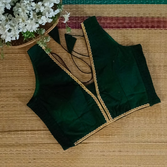 Bottle Green Flexifit Sleeveless Blouse with Lace (attachable sleeves)