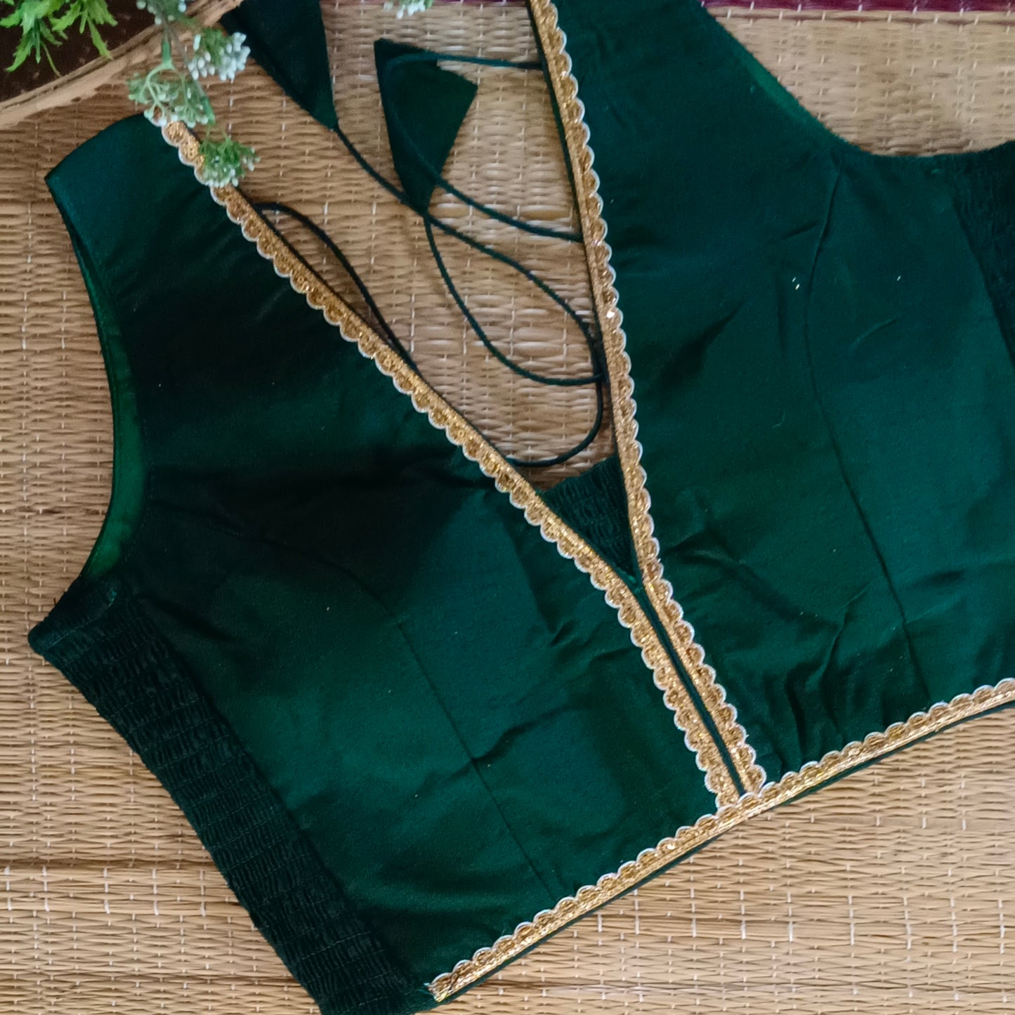 Bottle Green Flexifit Sleeveless Blouse with Lace (attachable sleeves)
