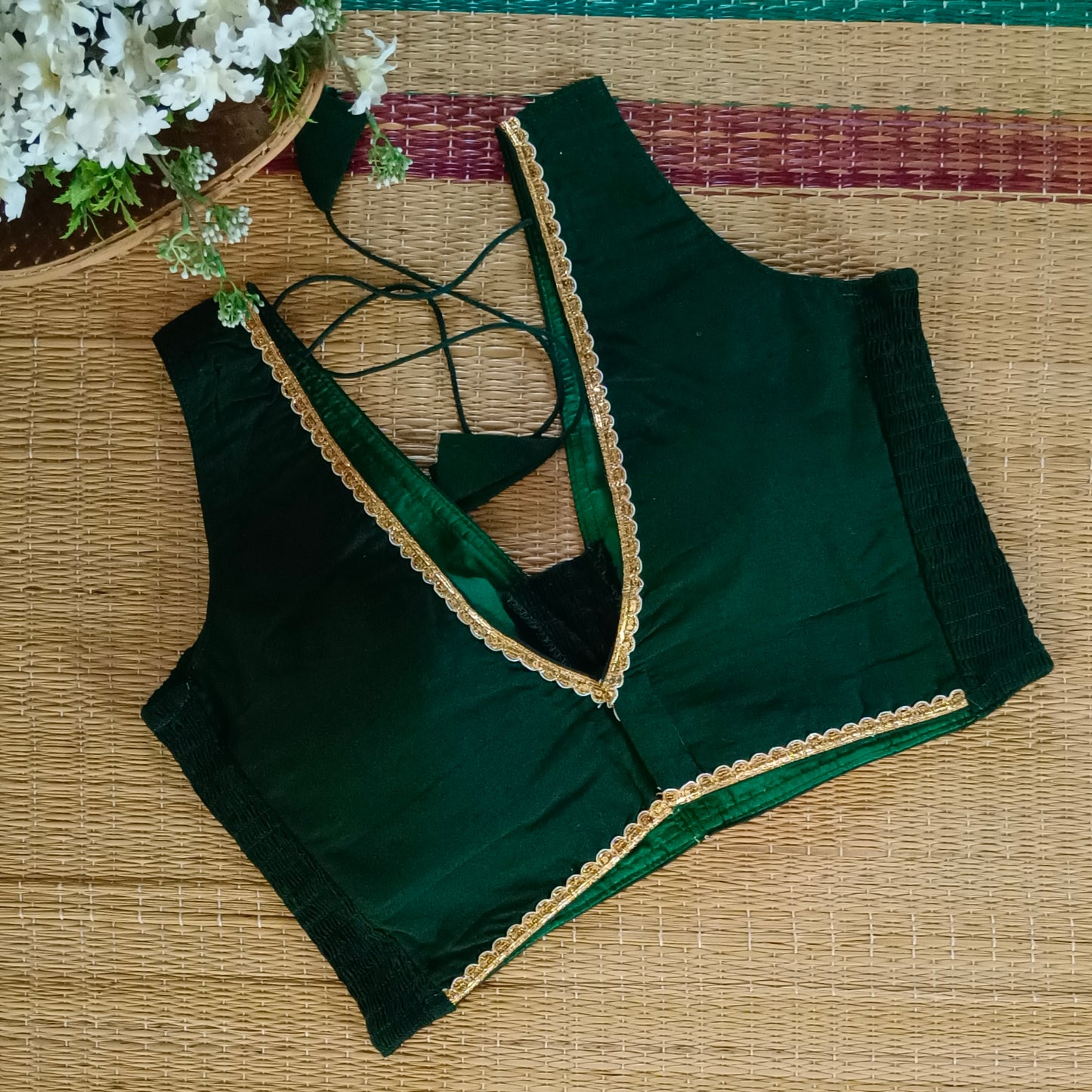 Bottle Green Flexifit Sleeveless Blouse with Lace (attachable sleeves)