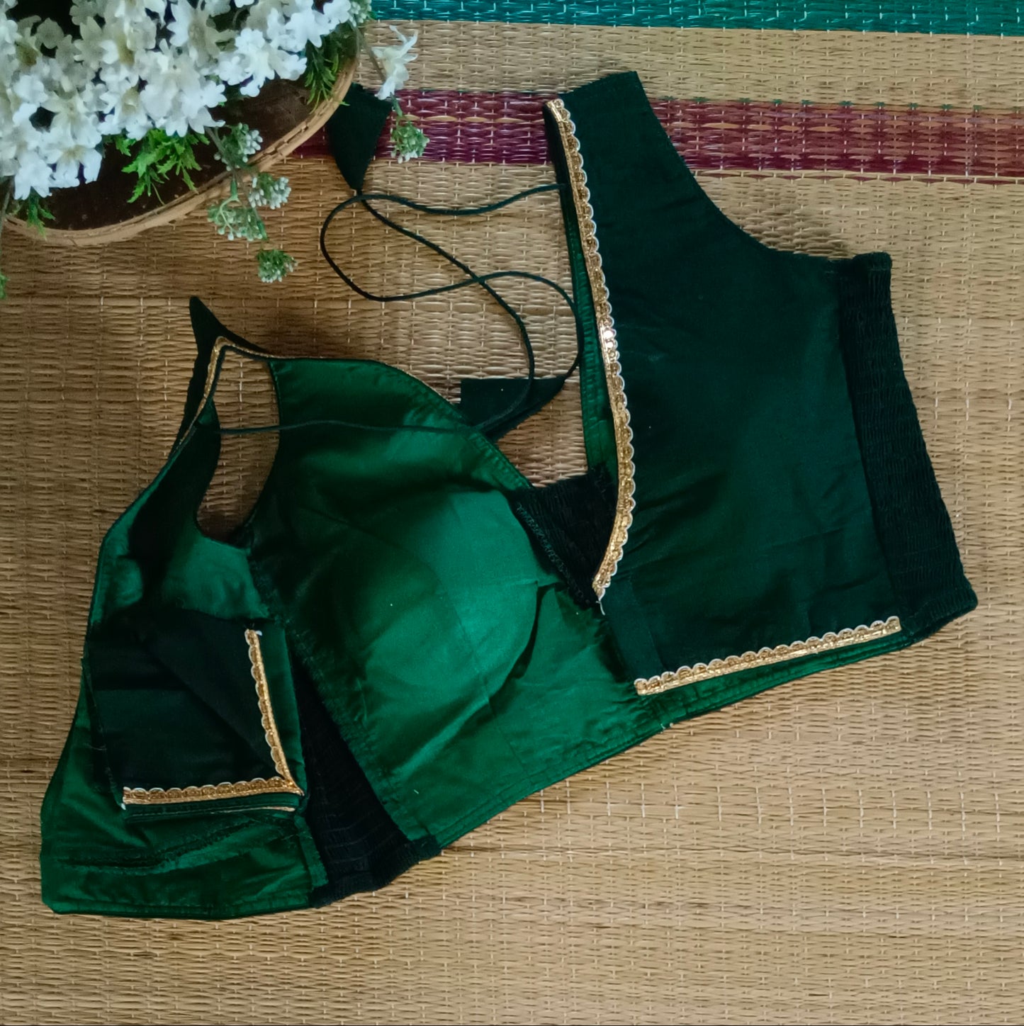 Bottle Green Flexifit Sleeveless Blouse with Lace (attachable sleeves)