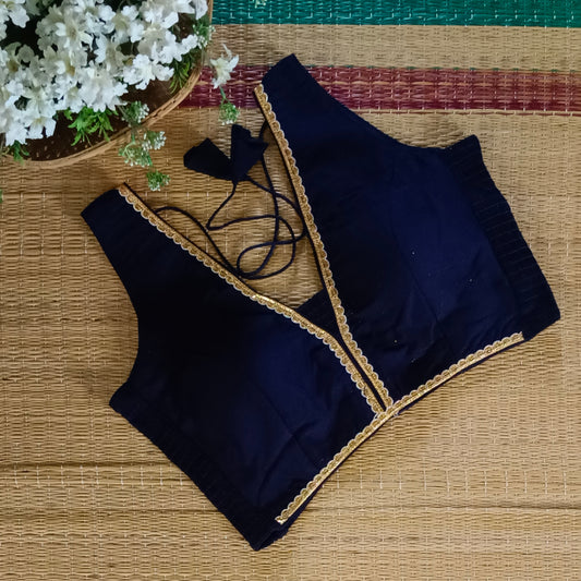 Navy Blue Flexifit Sleeveless Blouse with Lace (attachable sleeves)