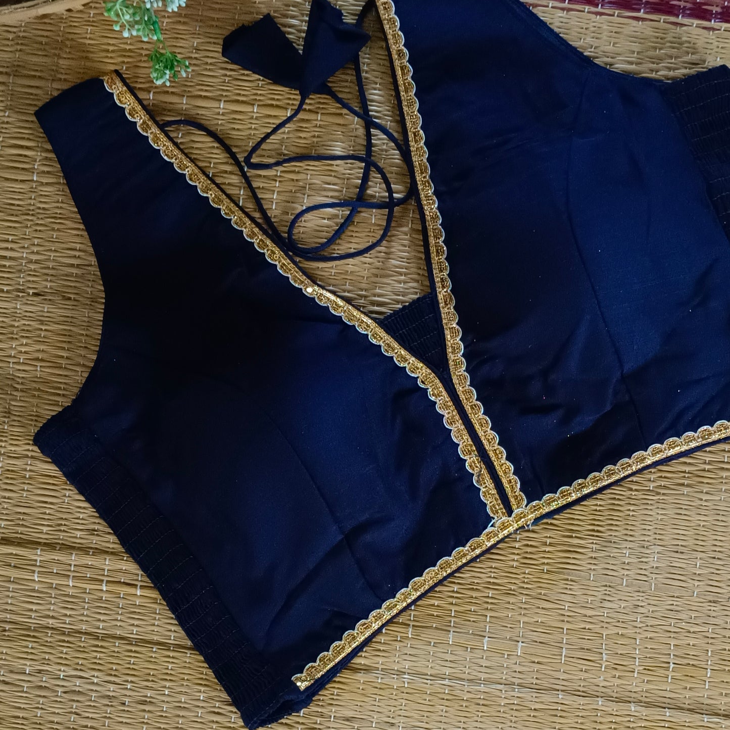 Navy Blue Flexifit Sleeveless Blouse with Lace (attachable sleeves)
