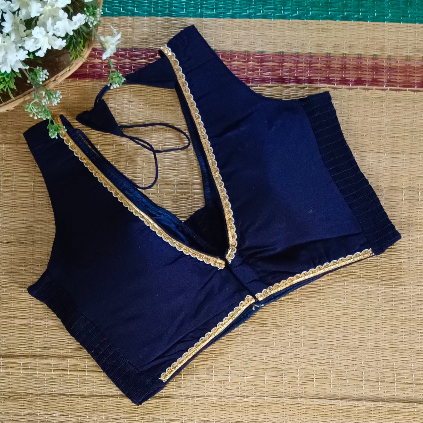 Navy Blue Flexifit Sleeveless Blouse with Lace (attachable sleeves)