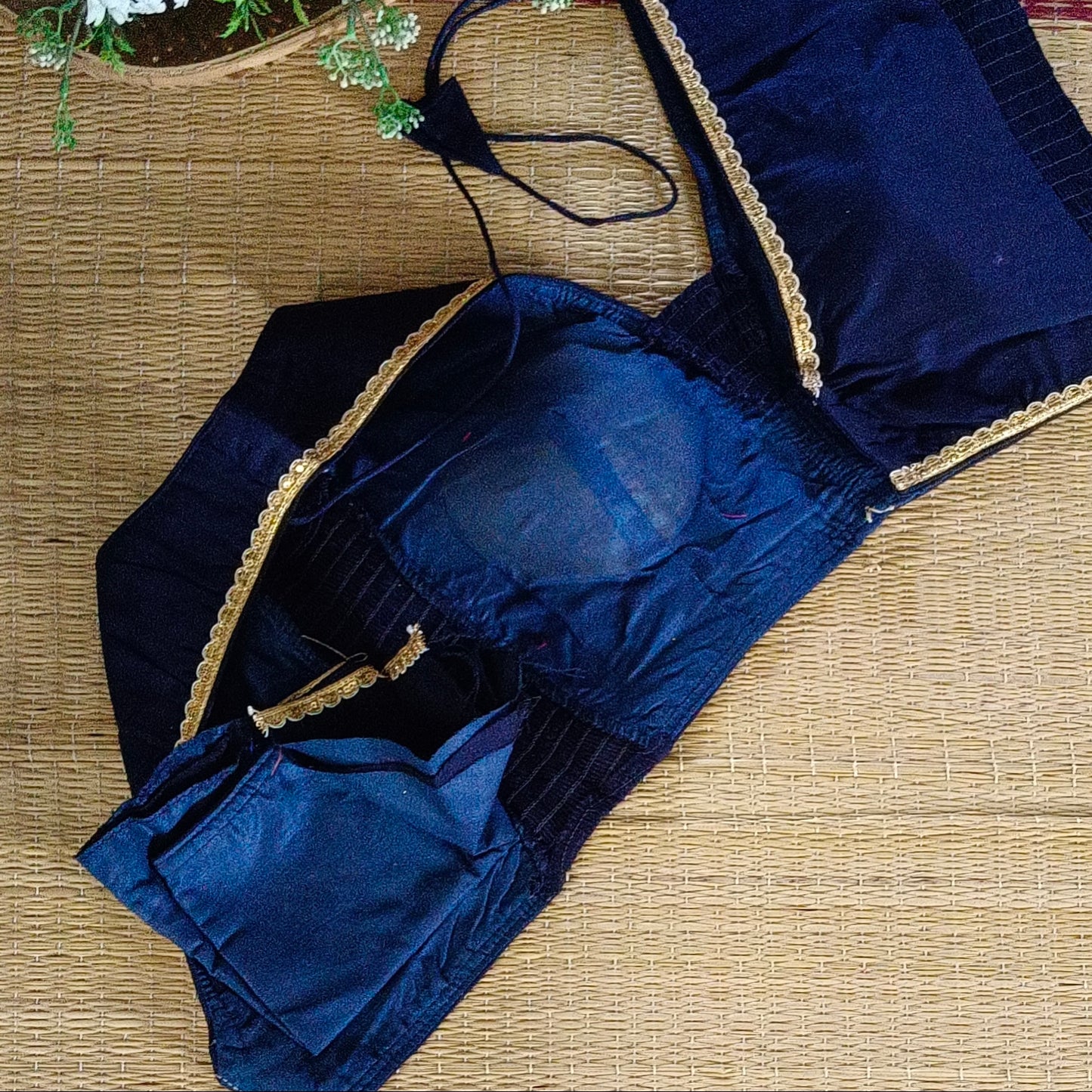 Navy Blue Flexifit Sleeveless Blouse with Lace (attachable sleeves)