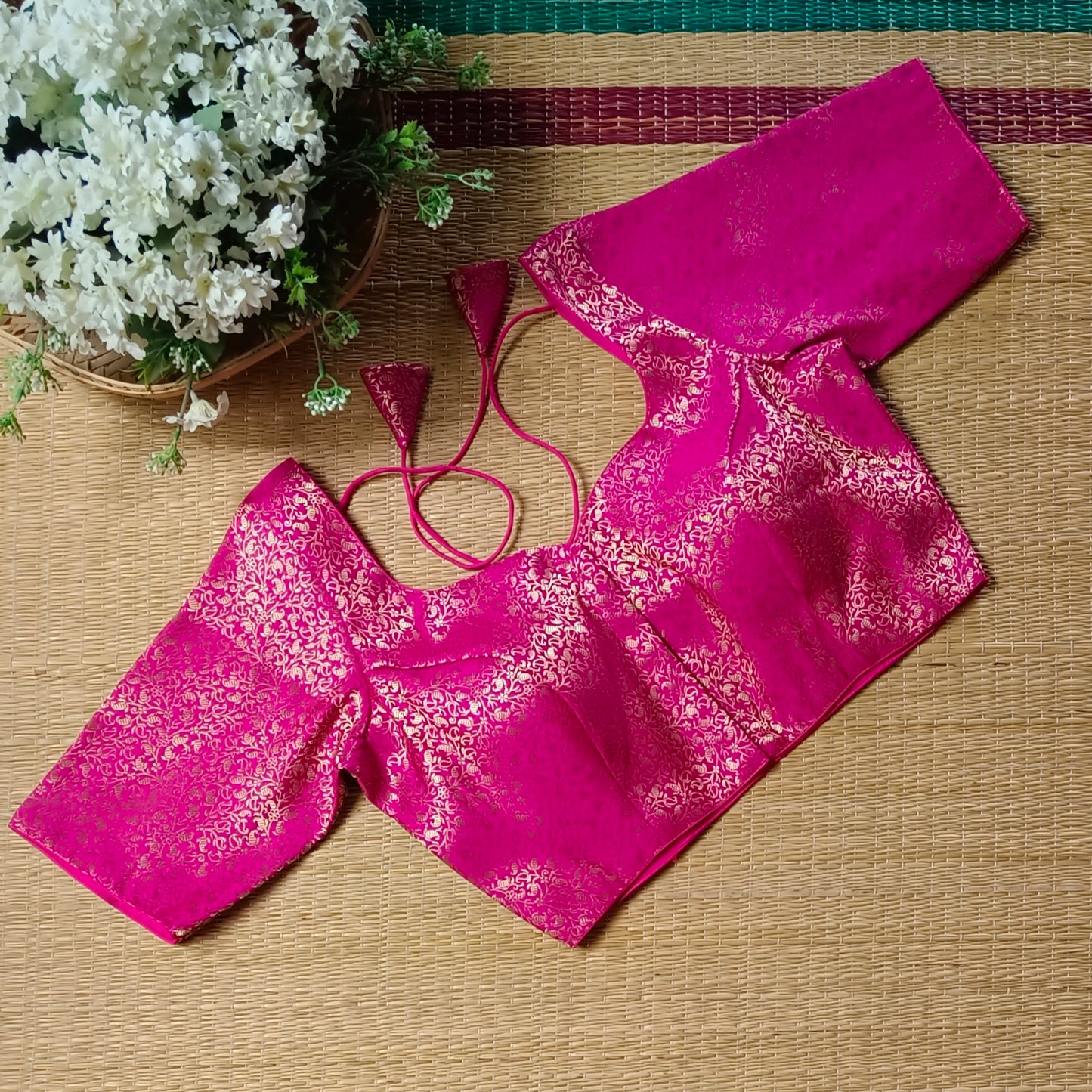 Rani Pink Sweetheart Neck Brocade Blouse