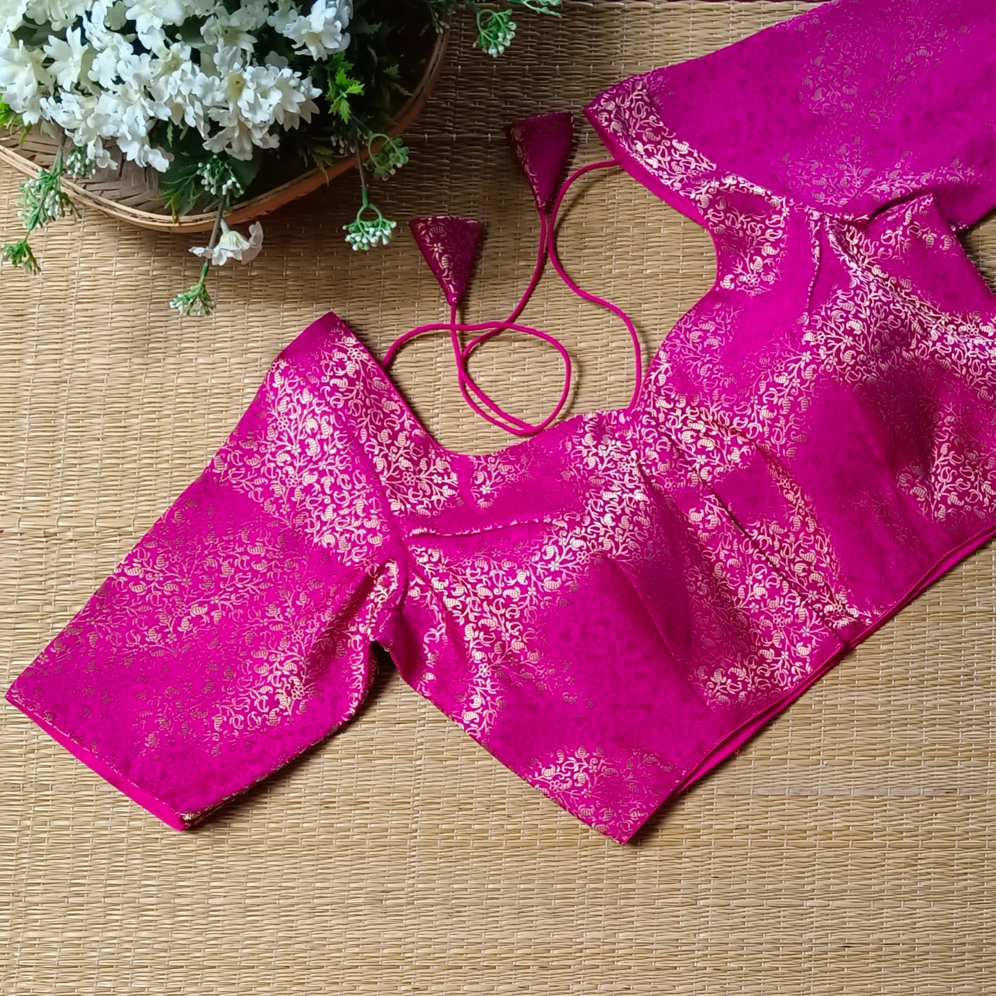 Rani Pink Sweetheart Neck Brocade Blouse