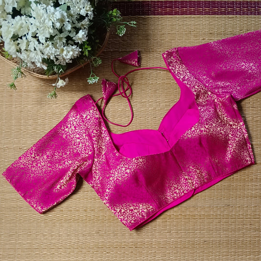 Rani Pink Sweetheart Neck Brocade Blouse
