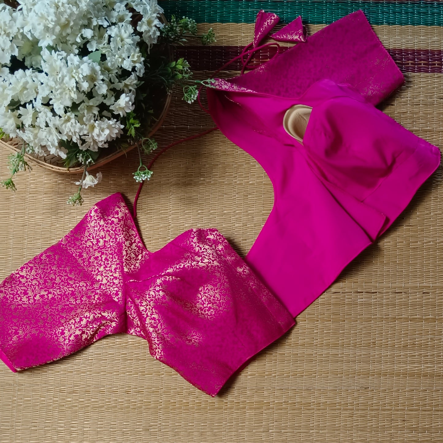 Rani Pink Sweetheart Neck Brocade Blouse