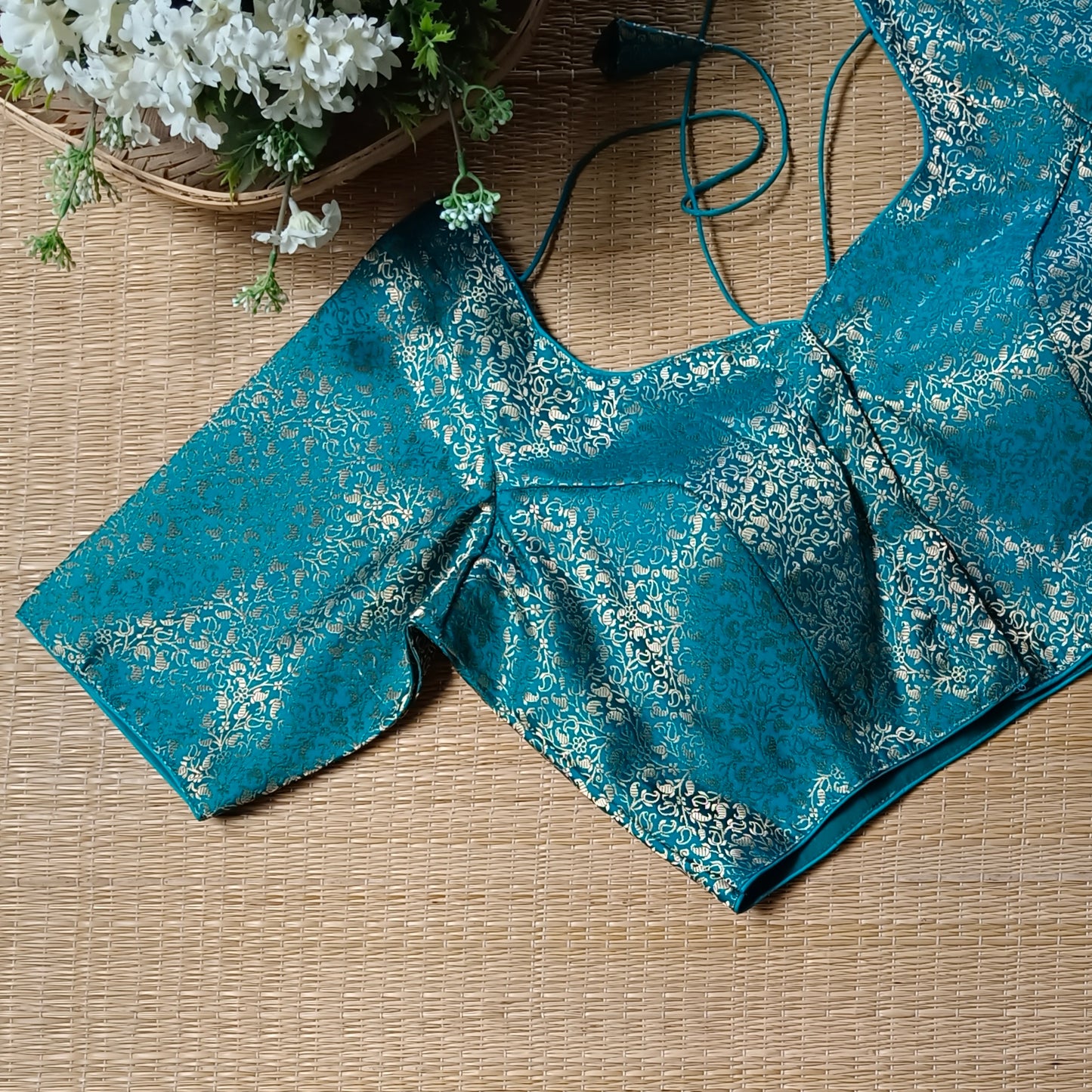 Rama Green Sweetheart Neck Brocade Blouse