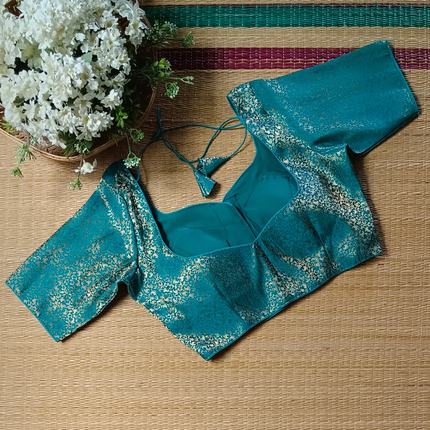 Rama Green Sweetheart Neck Brocade Blouse