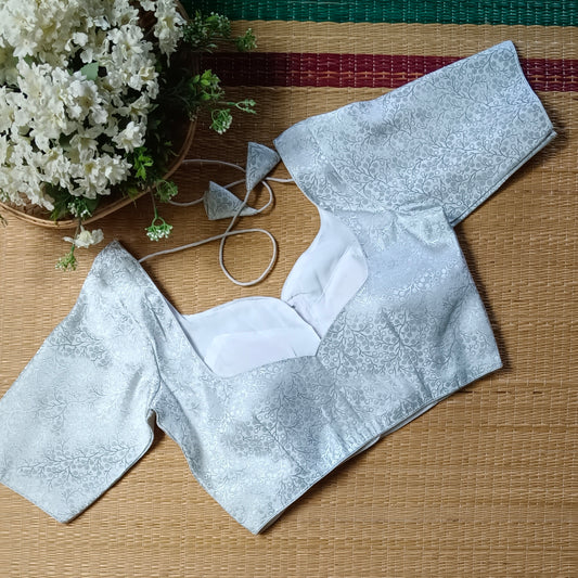 Silver Sweetheart Neck Brocade Blouse
