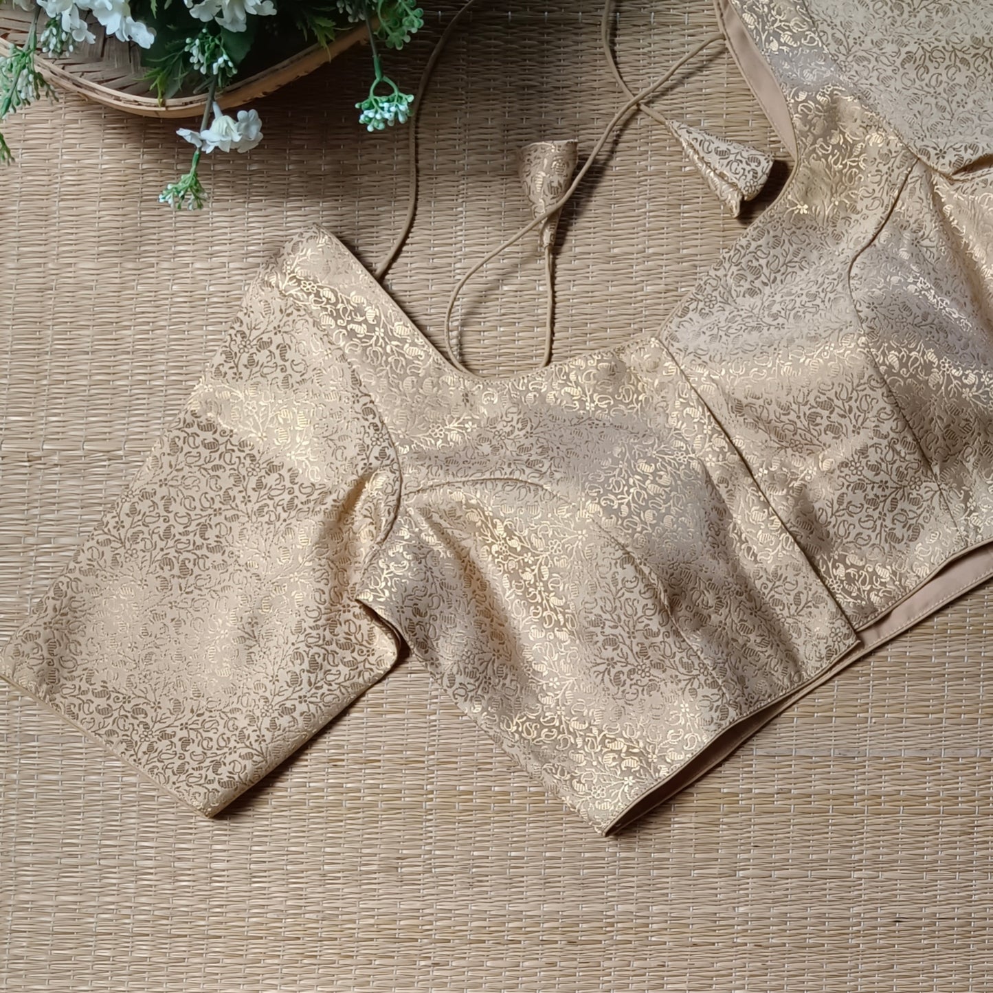 Golden Sweetheart Neck Brocade Blouse