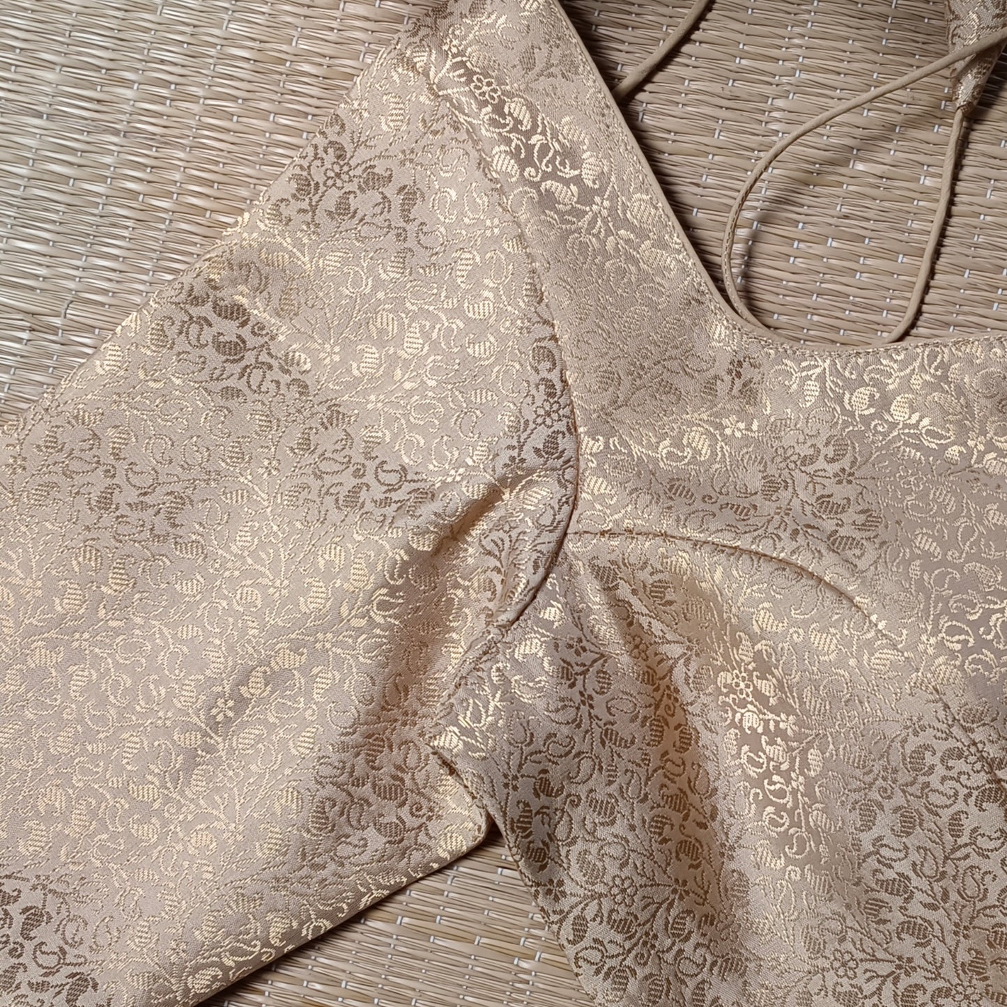Golden Sweetheart Neck Brocade Blouse